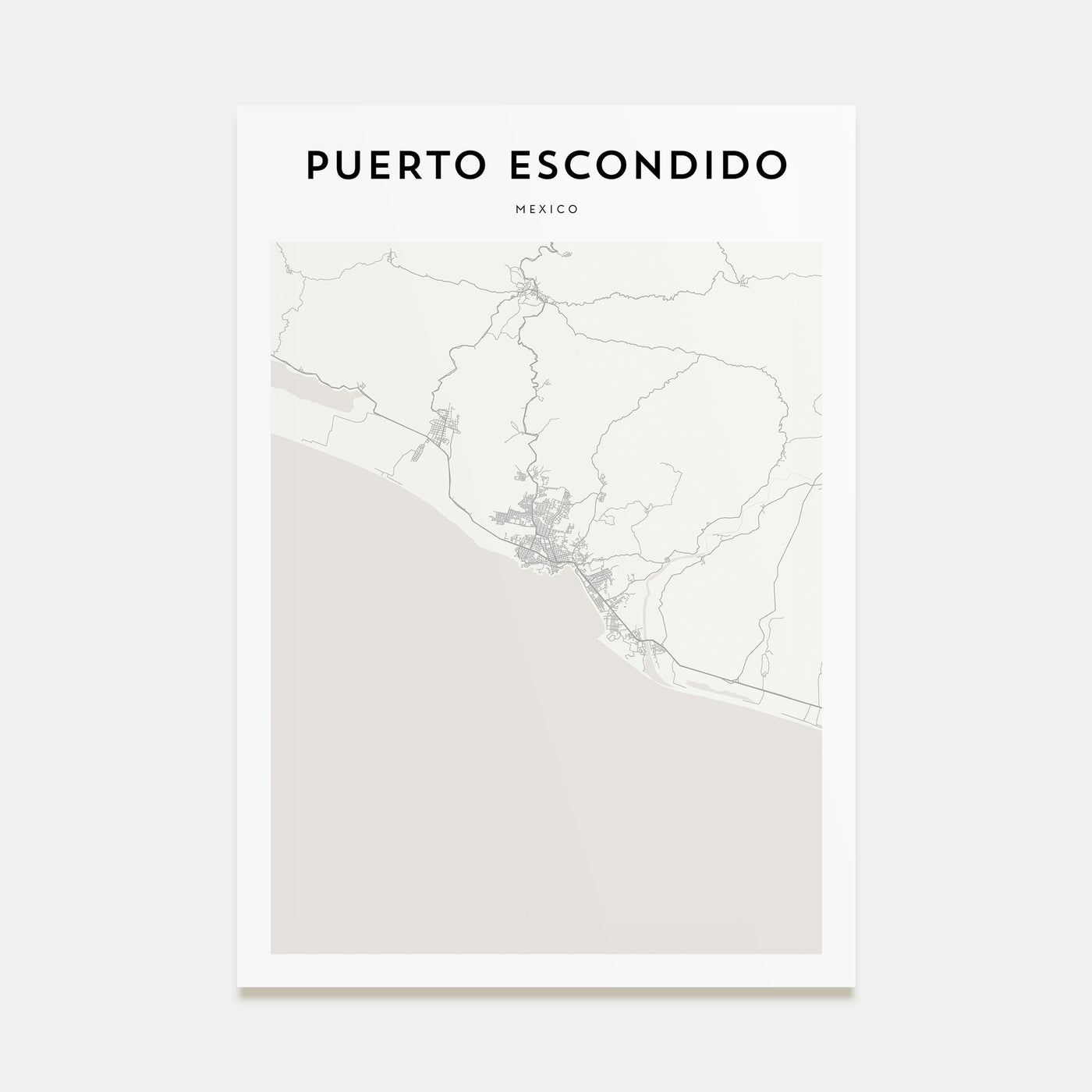 Puerto Escondido Map Portrait Poster