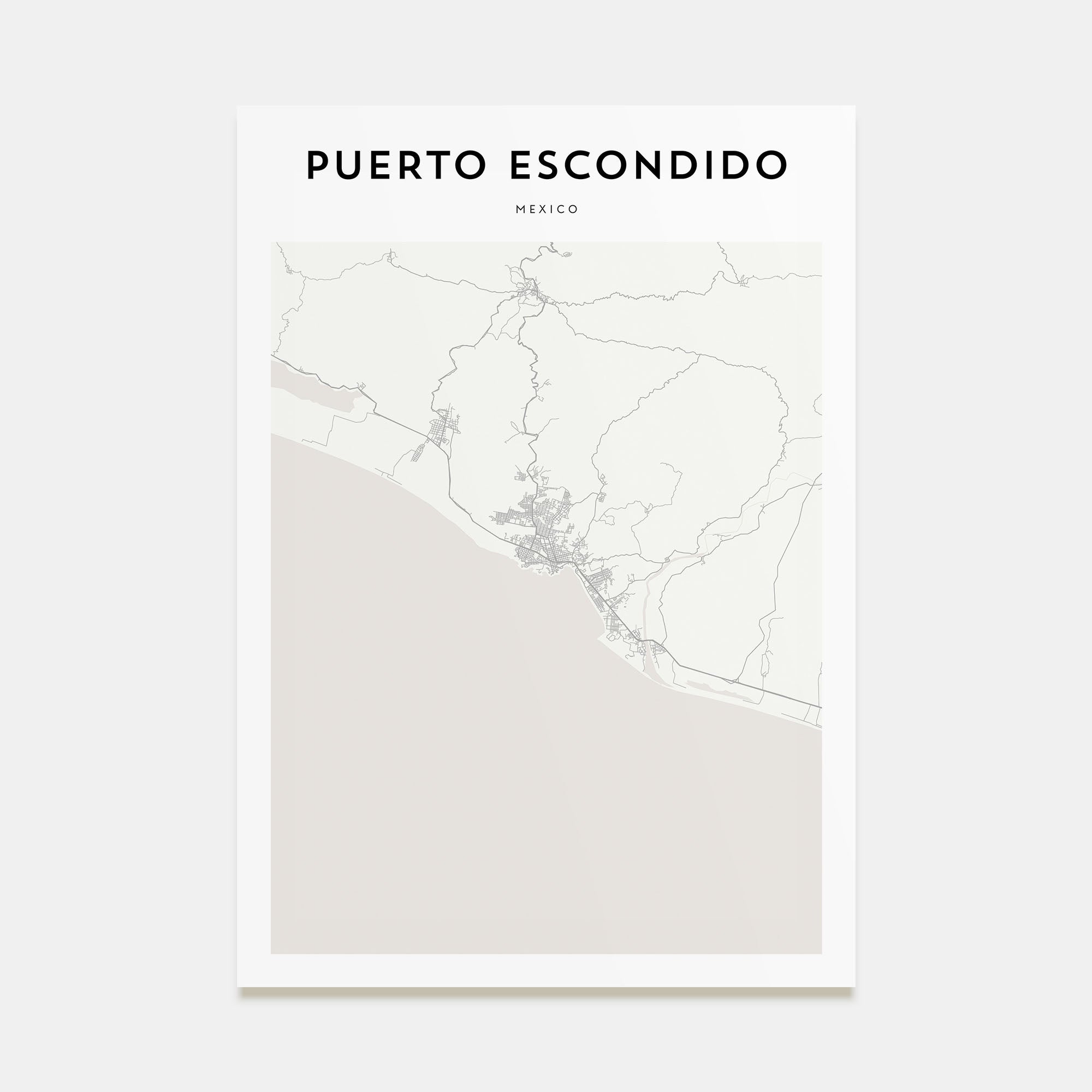 Puerto Escondido Map Portrait Poster