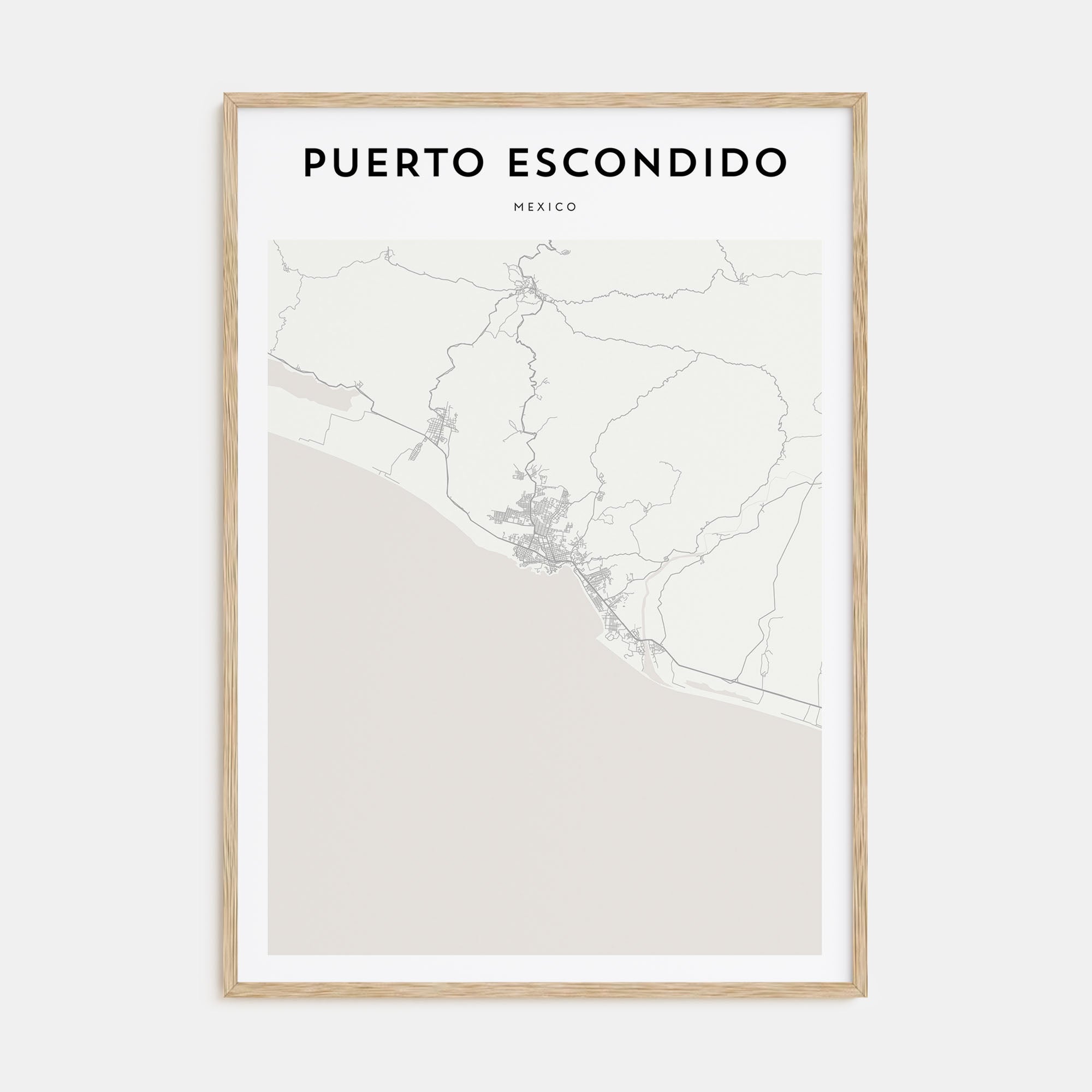 Puerto Escondido Map Portrait Poster
