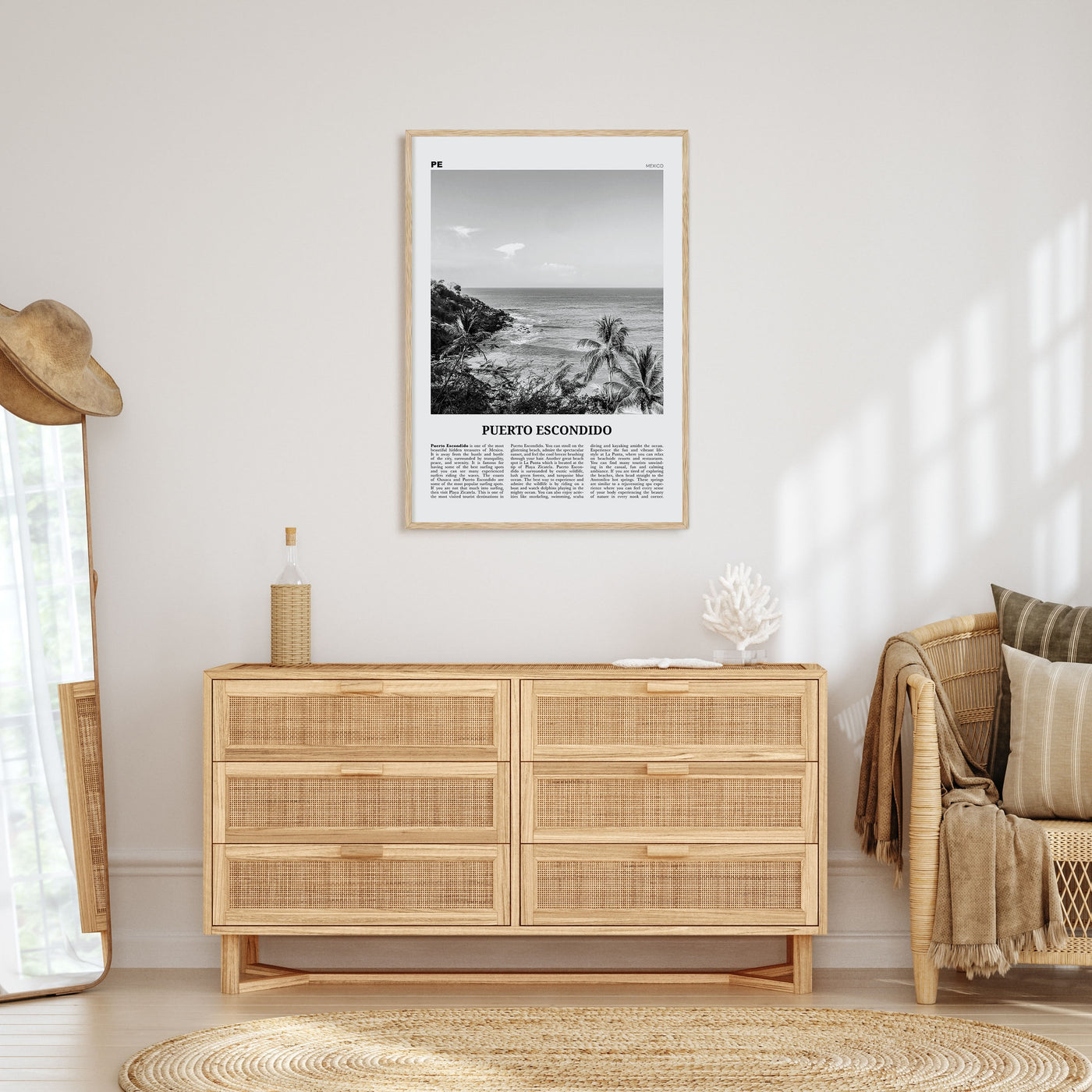 Puerto Escondido Travel B&W Poster