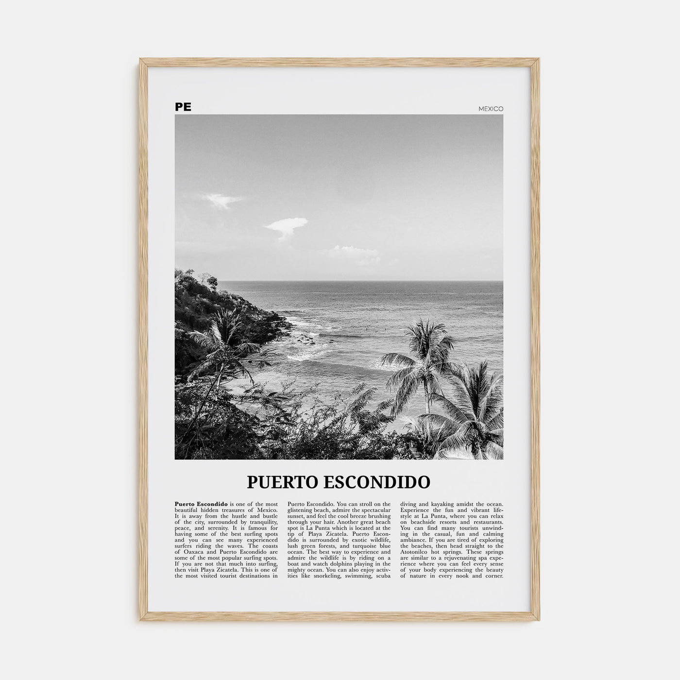 Puerto Escondido Travel B&W Poster
