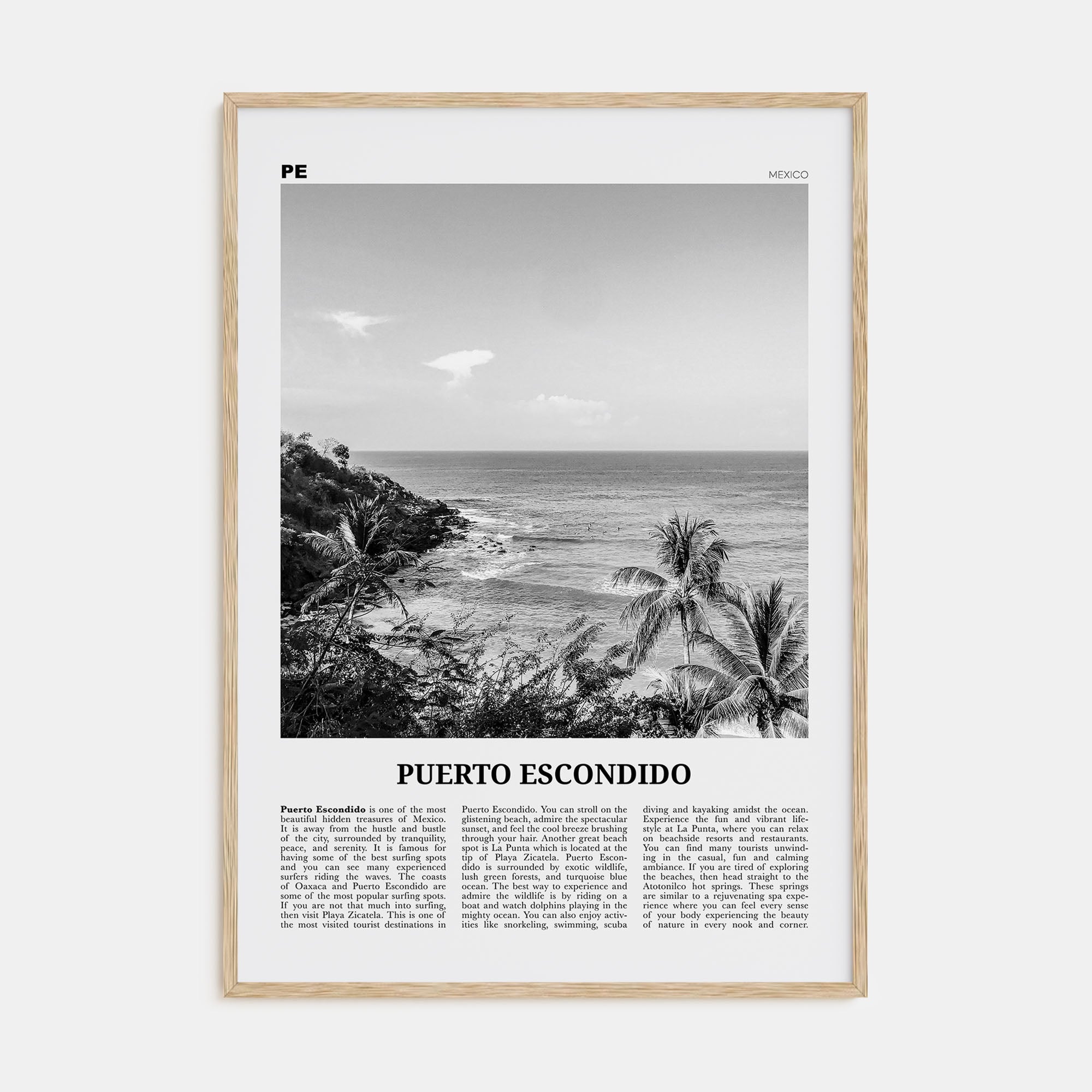 Puerto Escondido Travel B&W Poster
