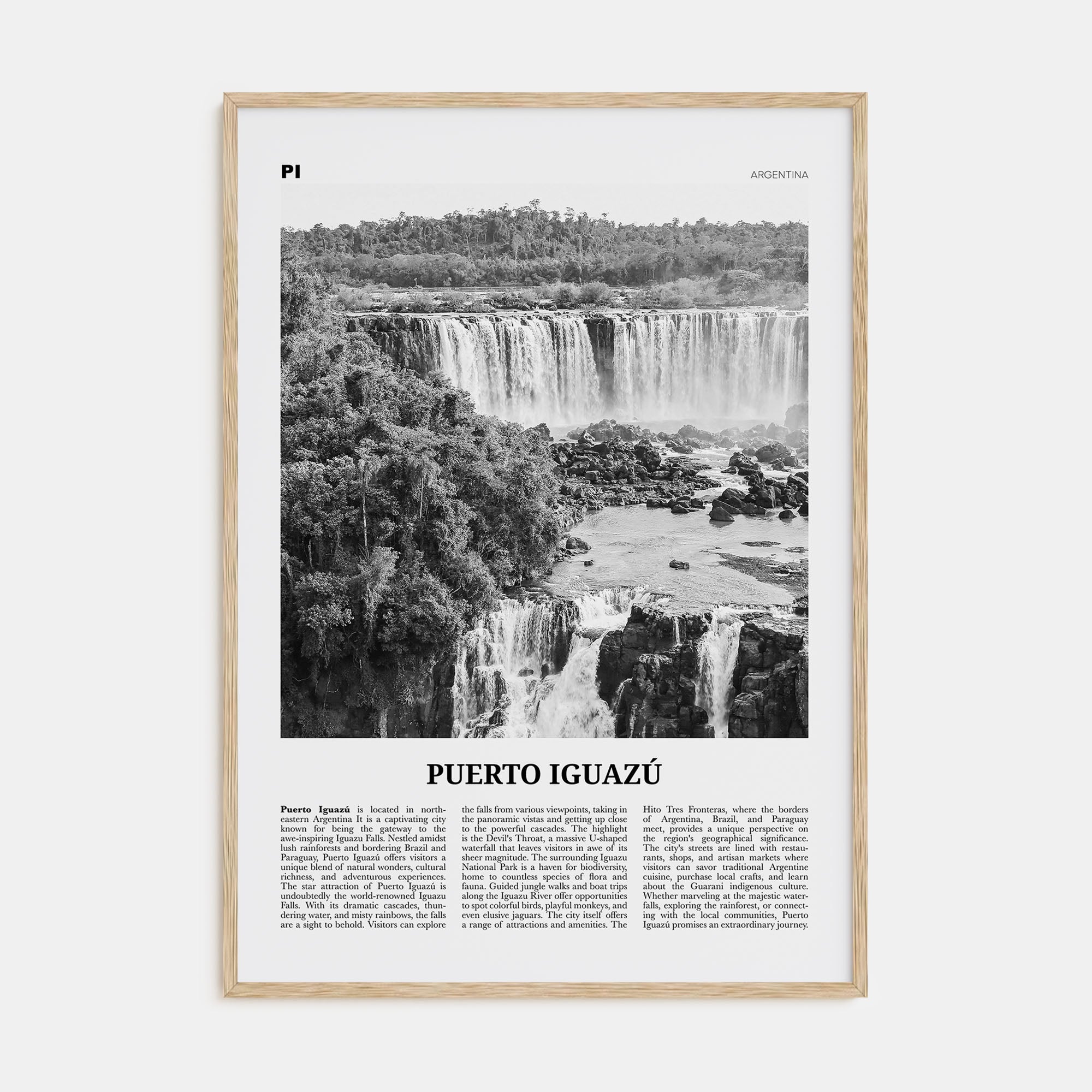 Puerto Iguazú Travel B&W Poster