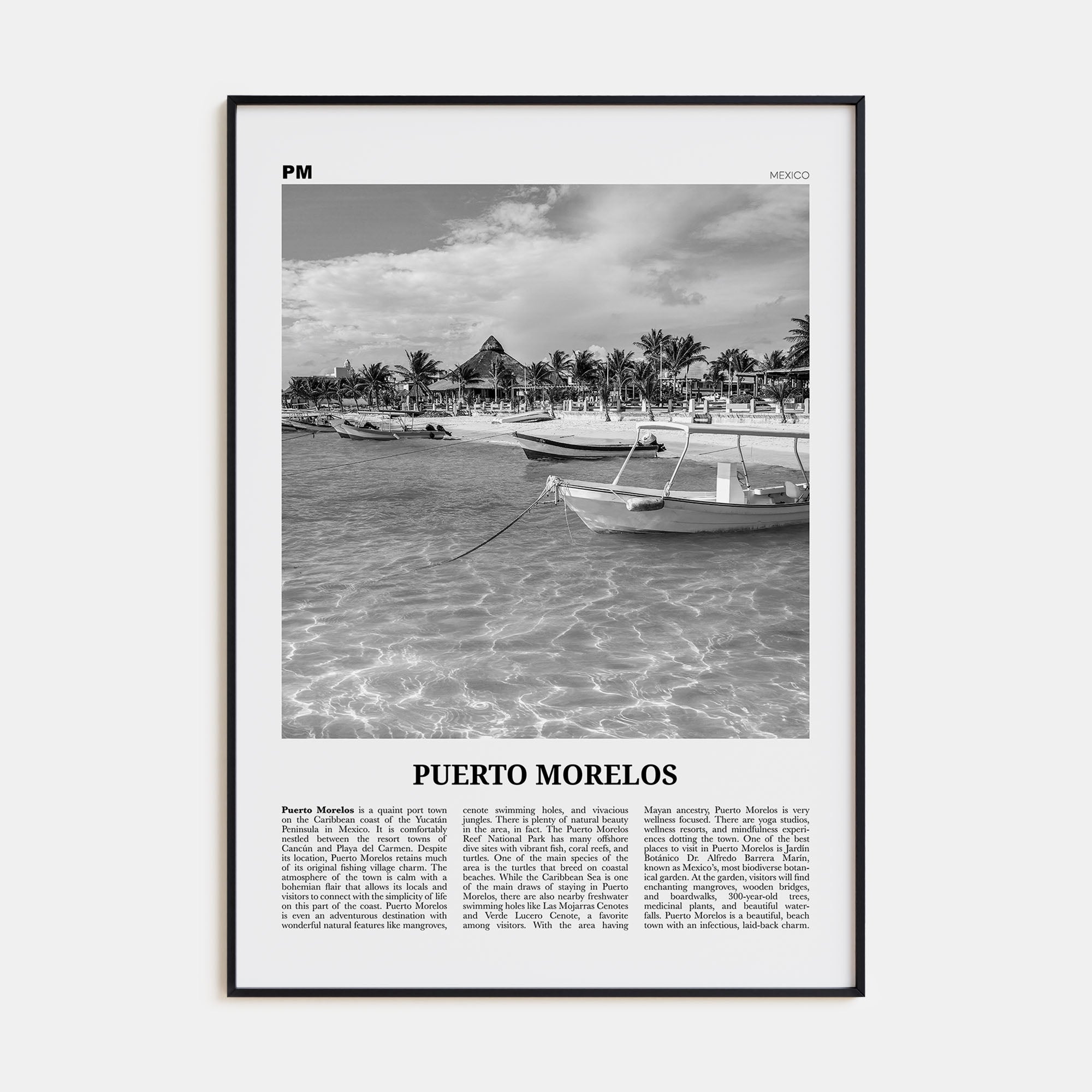 Puerto Morelos Travel B&W Poster