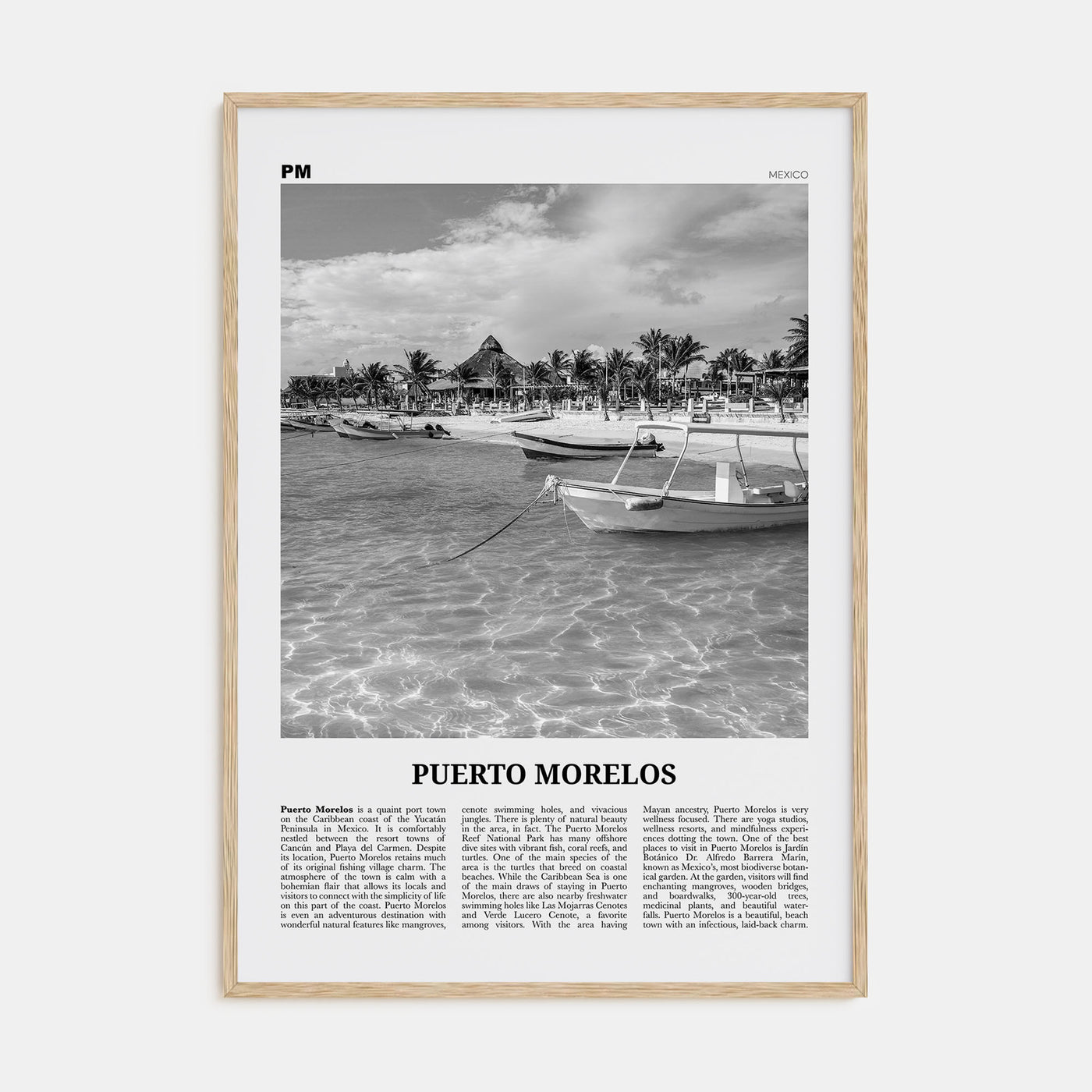 Puerto Morelos Travel B&W Poster
