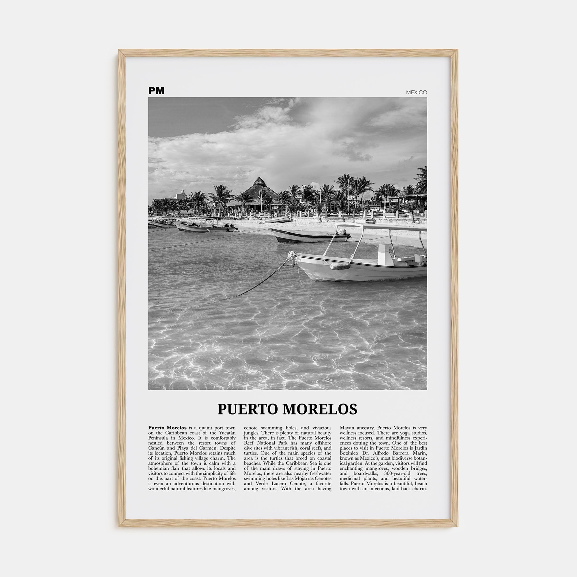 Puerto Morelos Travel B&W Poster