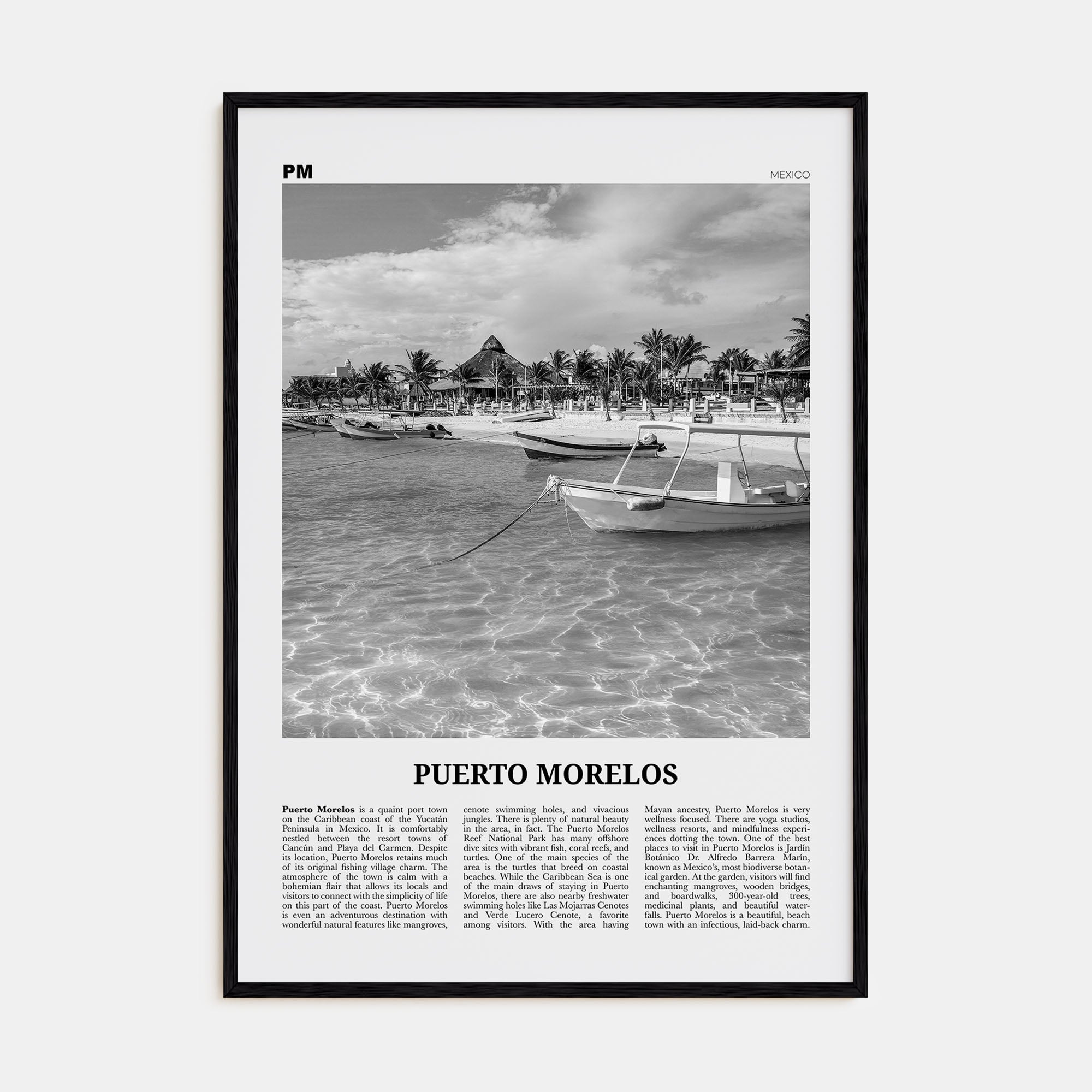 Puerto Morelos Travel B&W Poster