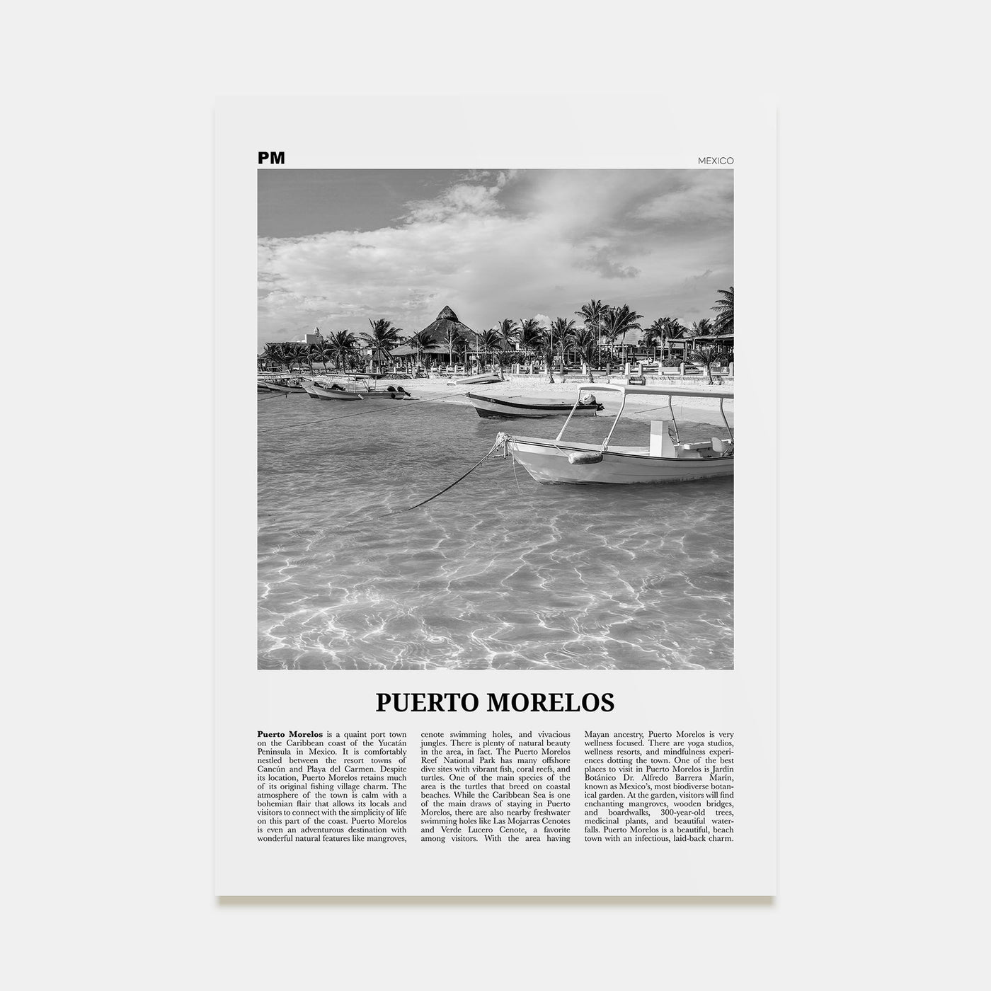 Puerto Morelos Travel B&W Poster