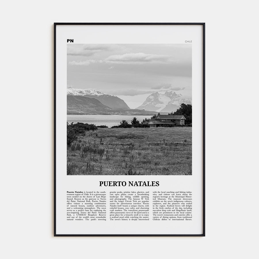 Puerto Natales Travel B&W Poster