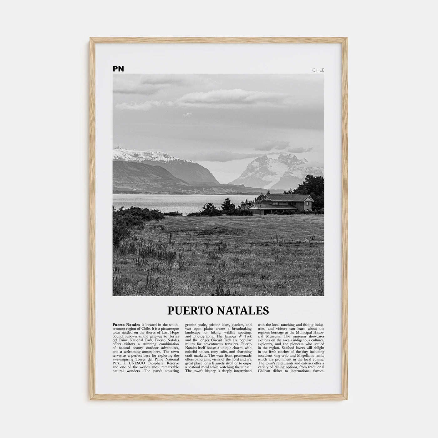 Puerto Natales Travel B&W Poster