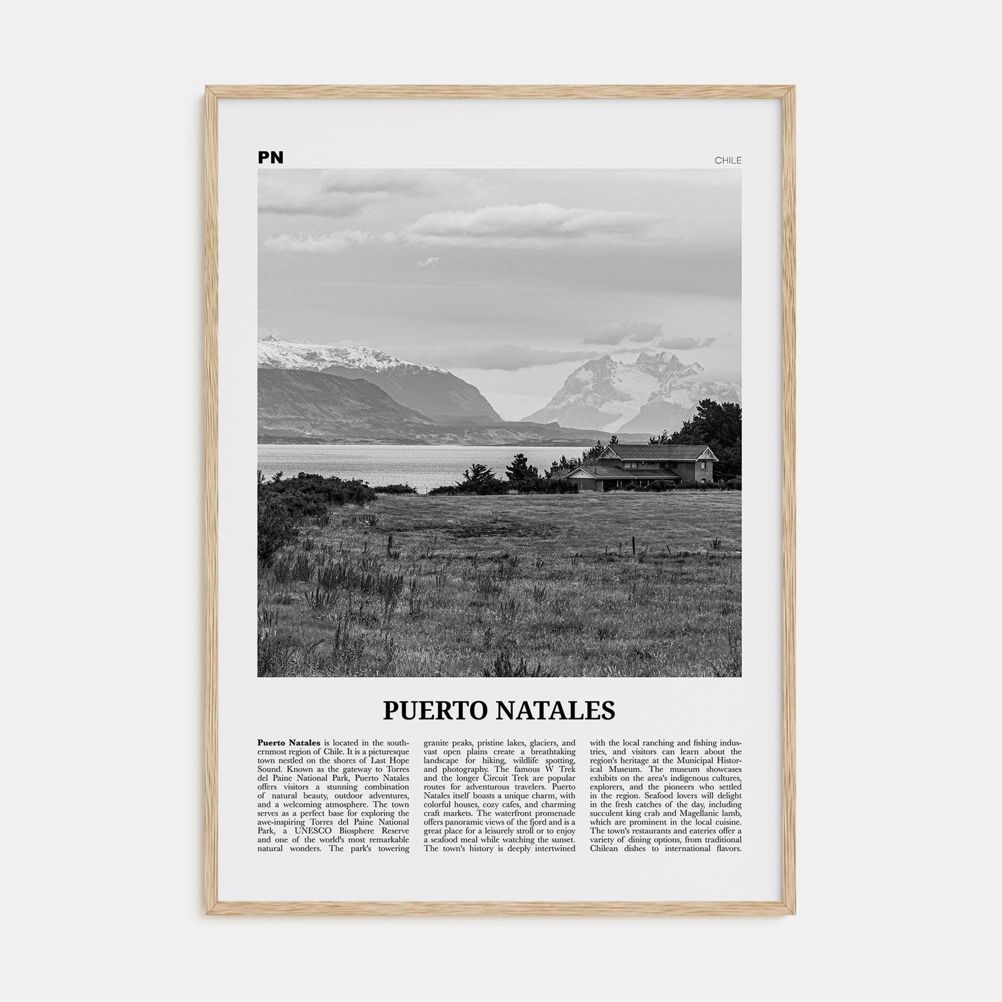 Puerto Natales Travel B&W Poster