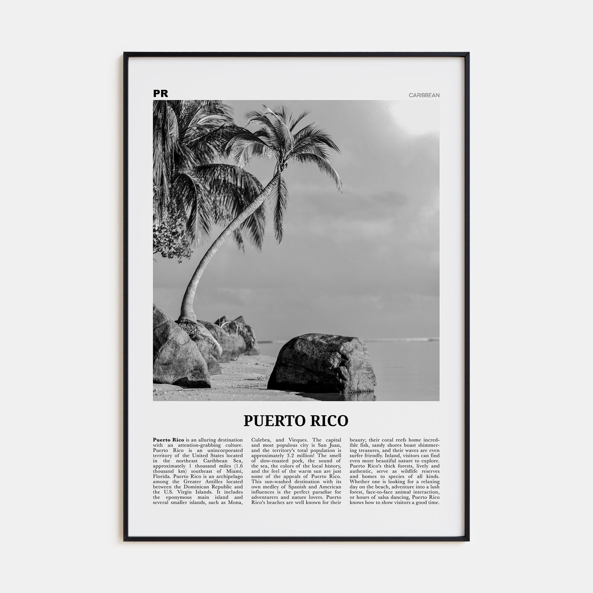 Puerto Rico Travel B&W No 1 Poster