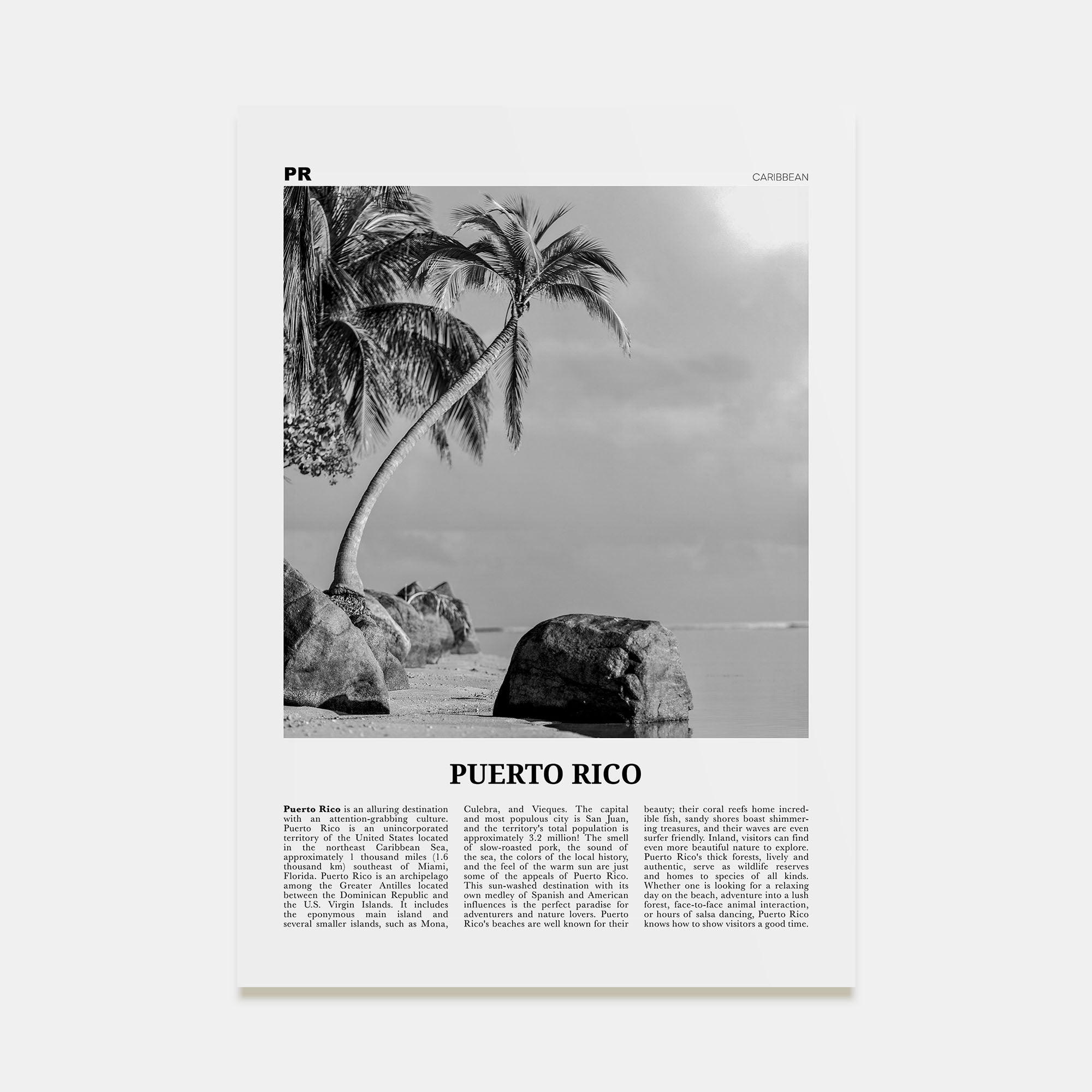 Puerto Rico Travel B&W No 1 Poster
