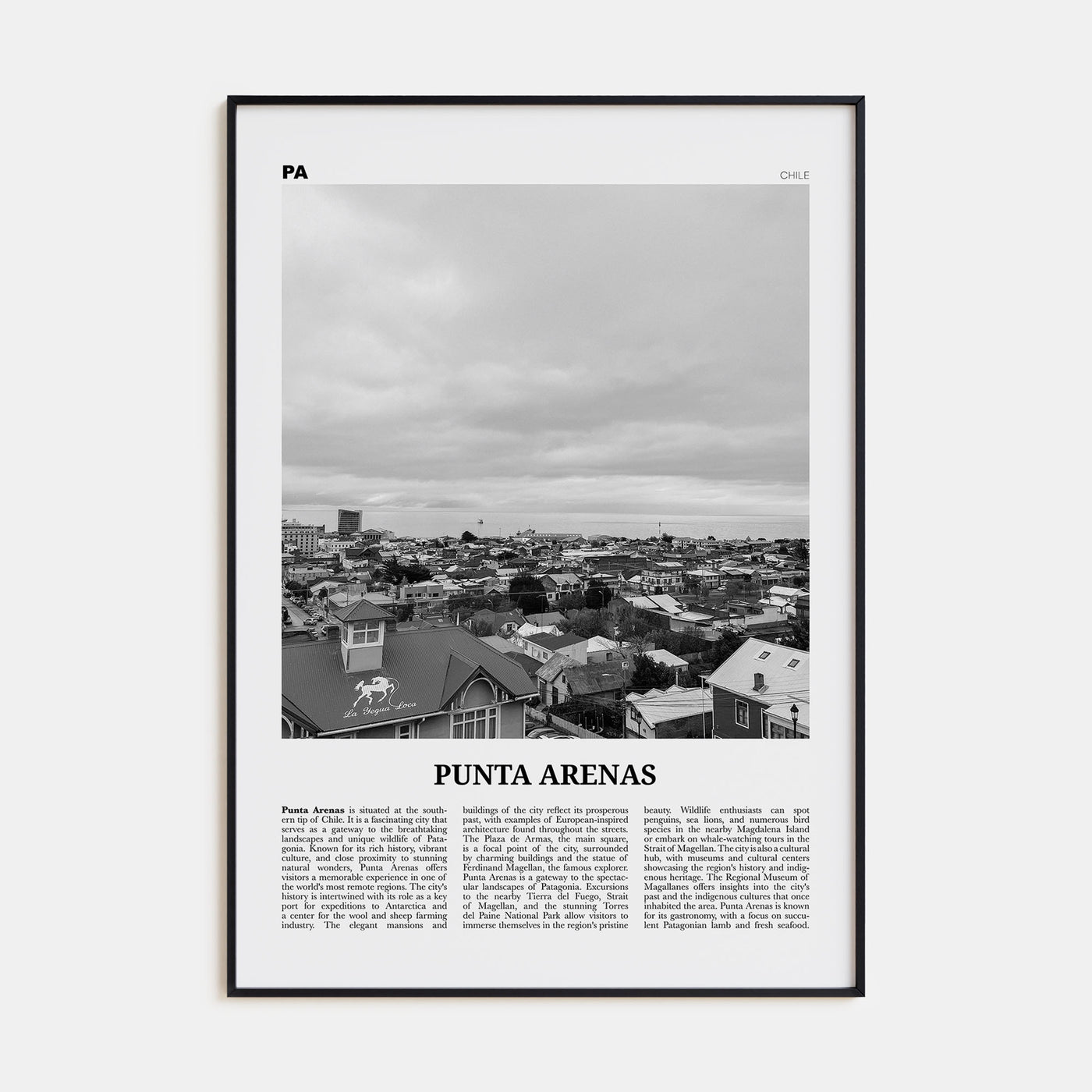 Punta Arenas Travel B&W Poster
