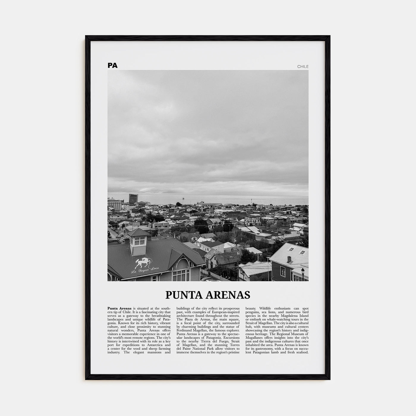 Punta Arenas Travel B&W Poster