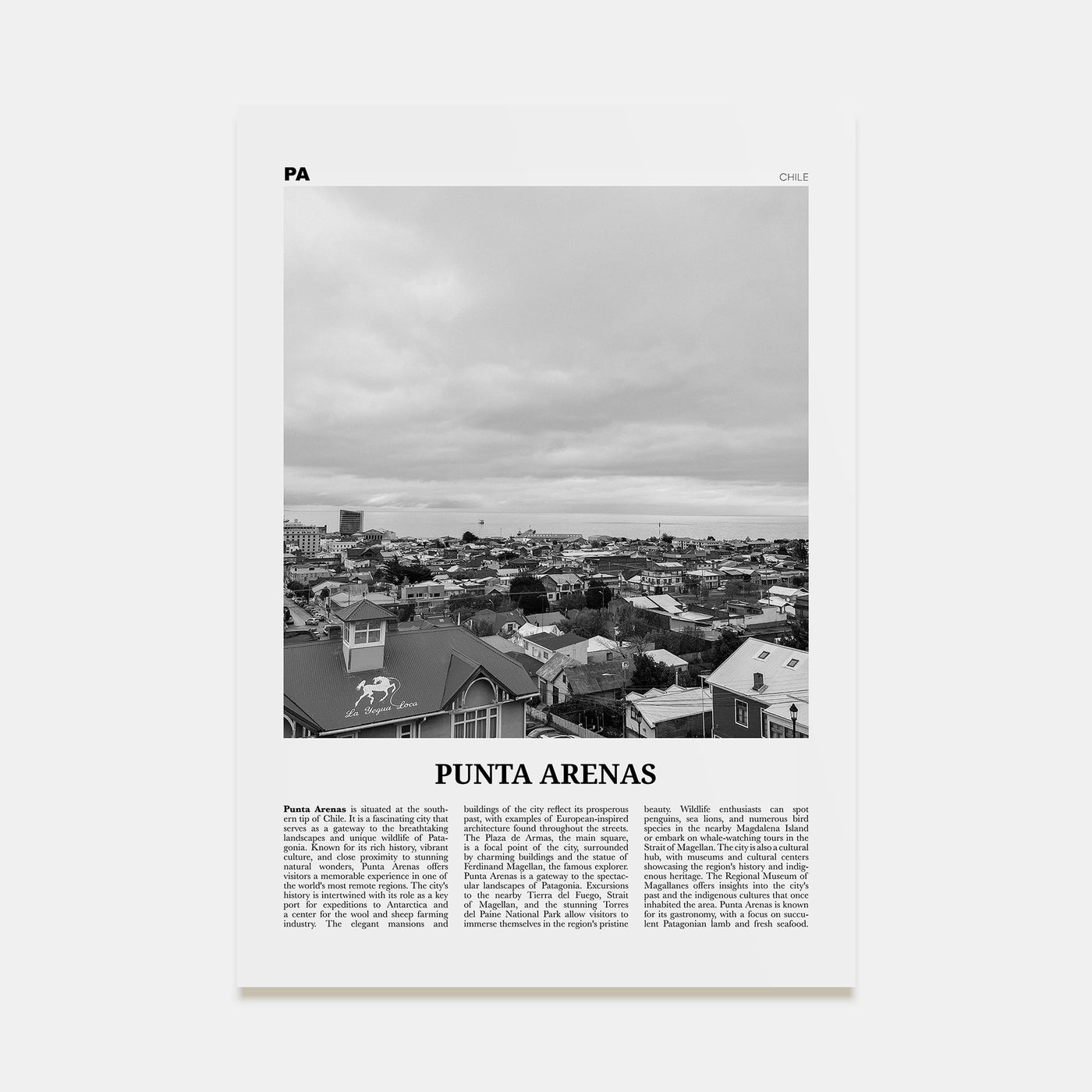 Punta Arenas Travel B&W Poster