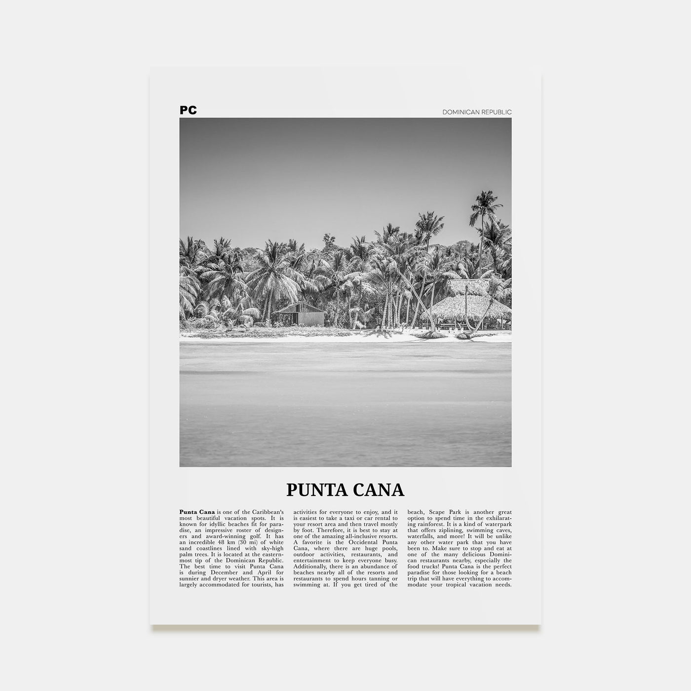 Punta Cana Travel B&W Poster