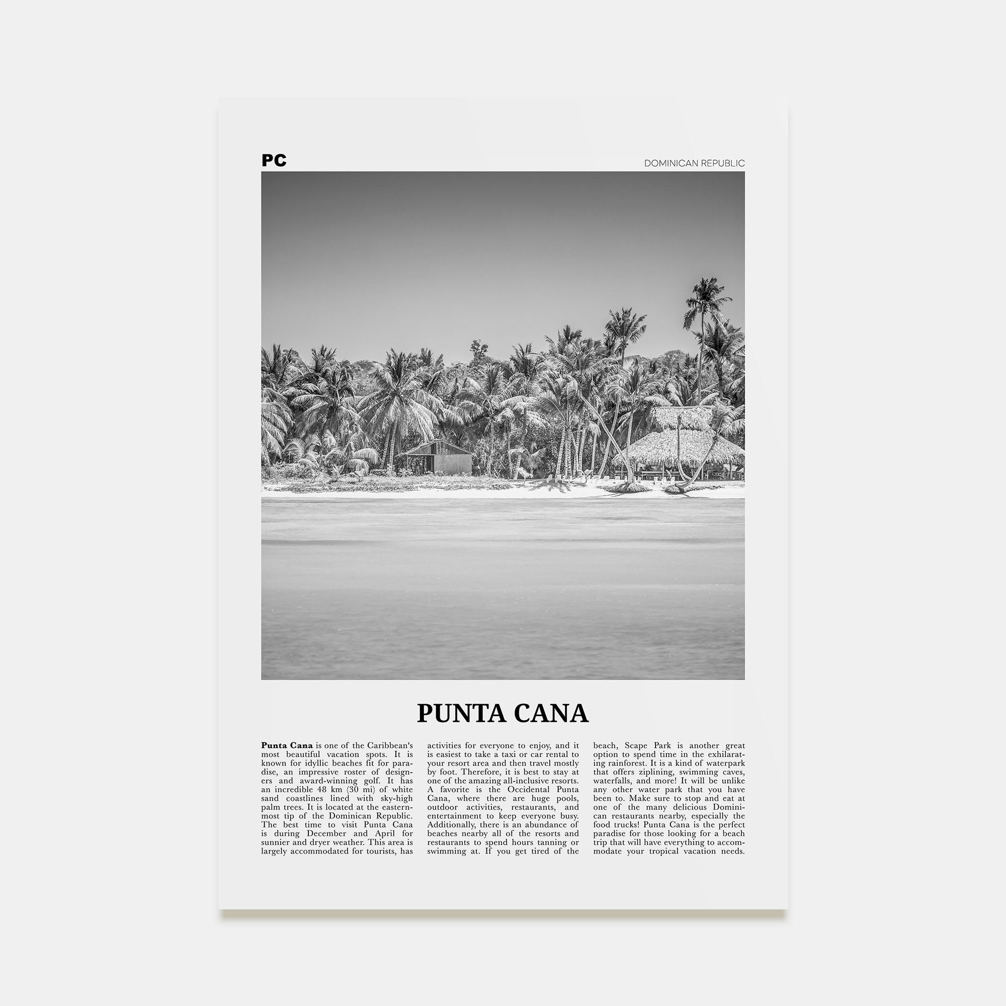 Punta Cana Travel B&W Poster