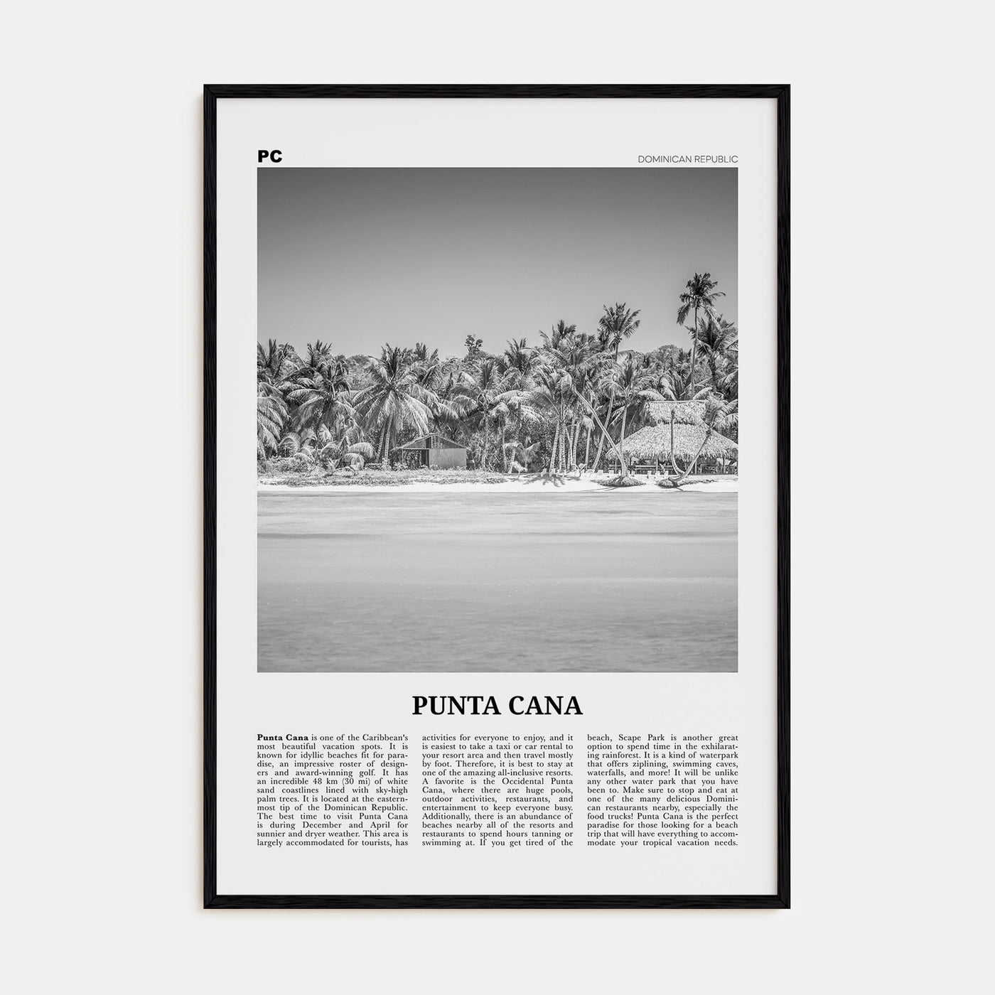 Punta Cana Travel B&W Poster