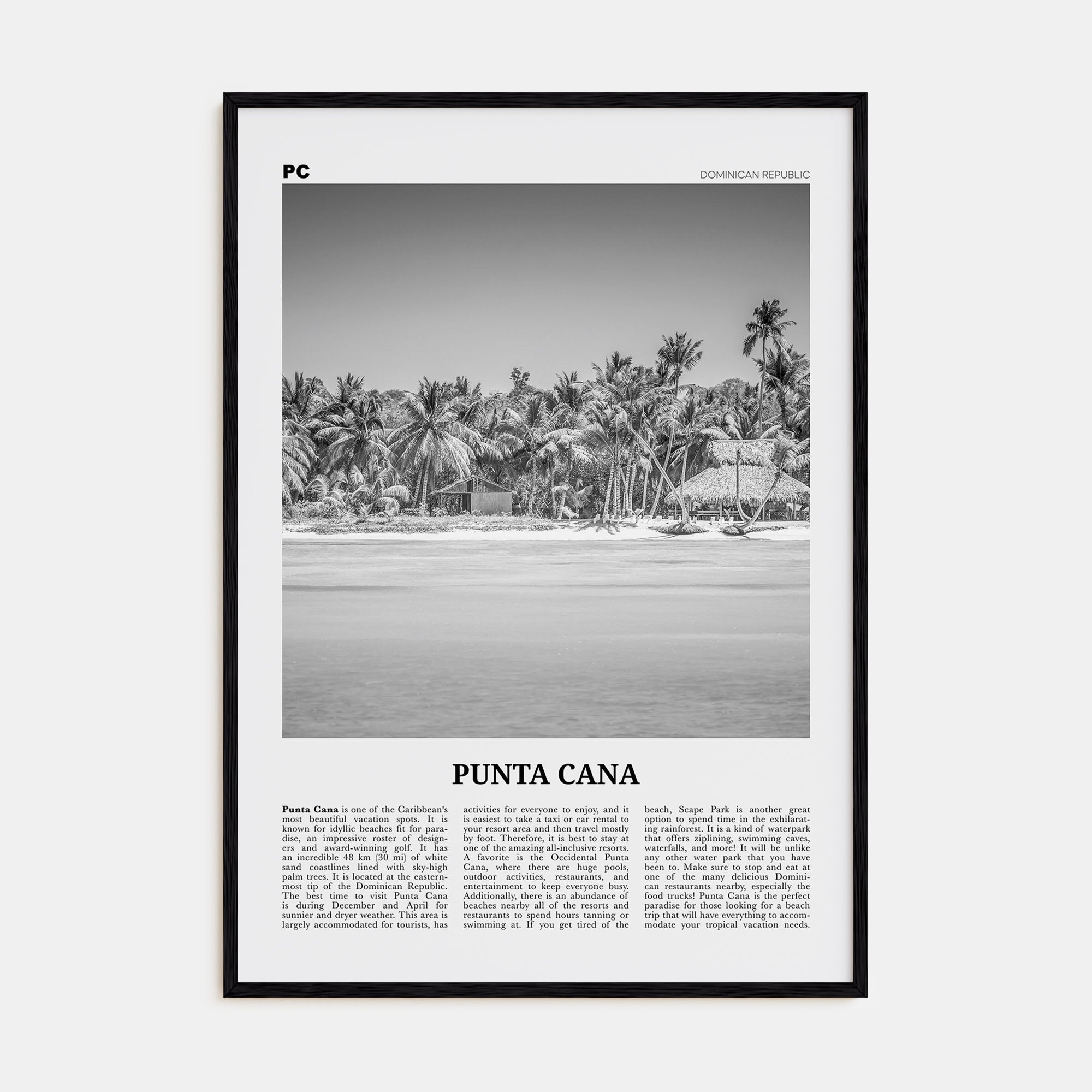 Punta Cana Travel B&W Poster