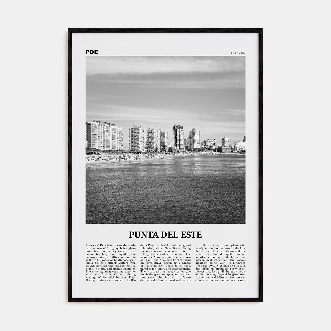 Punta del Este Travel B&W Poster