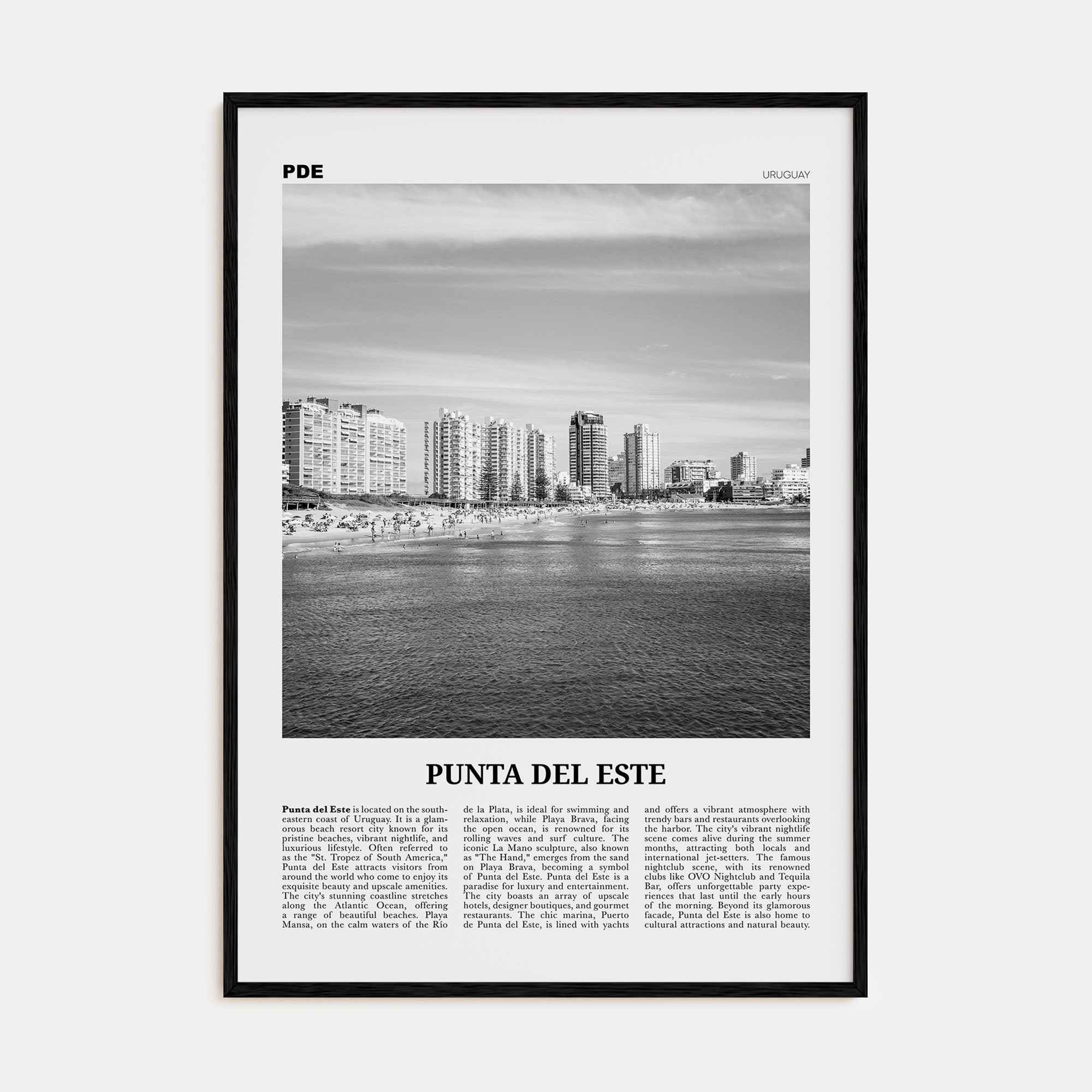 Punta del Este Travel B&W Poster