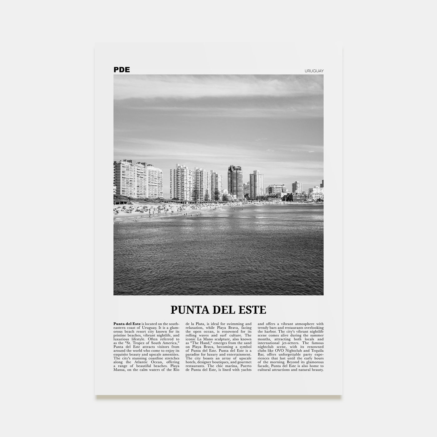 Punta del Este Travel B&W Poster