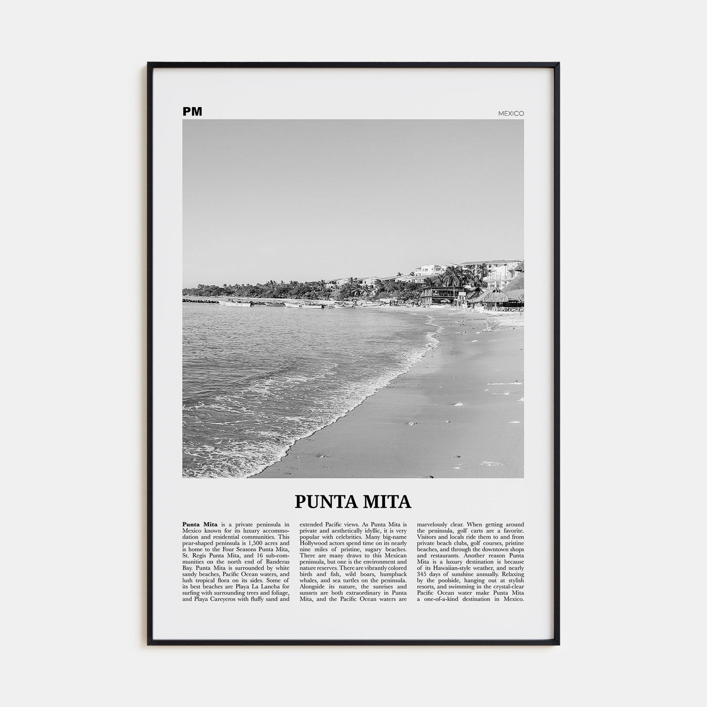 Punta Mita Travel B&W Poster
