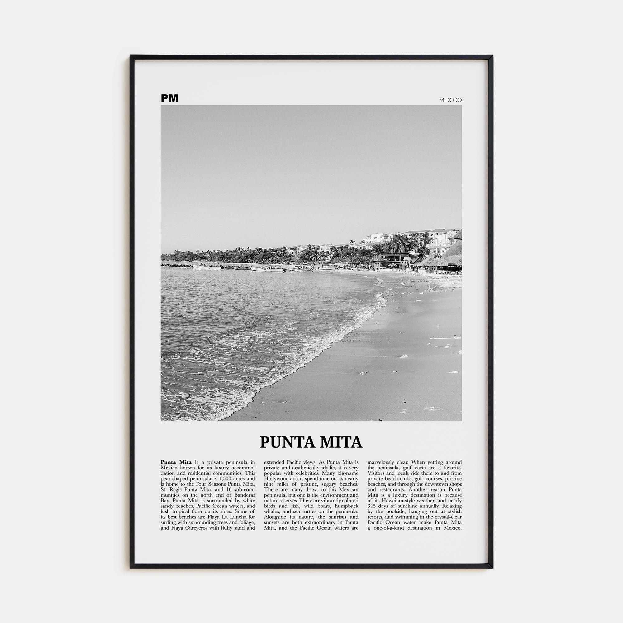 Punta Mita Travel B&W Poster