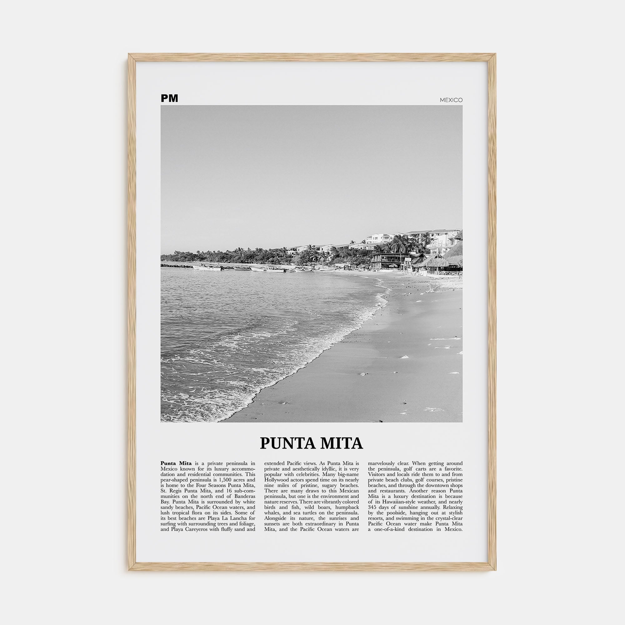 Punta Mita Travel B&W Poster