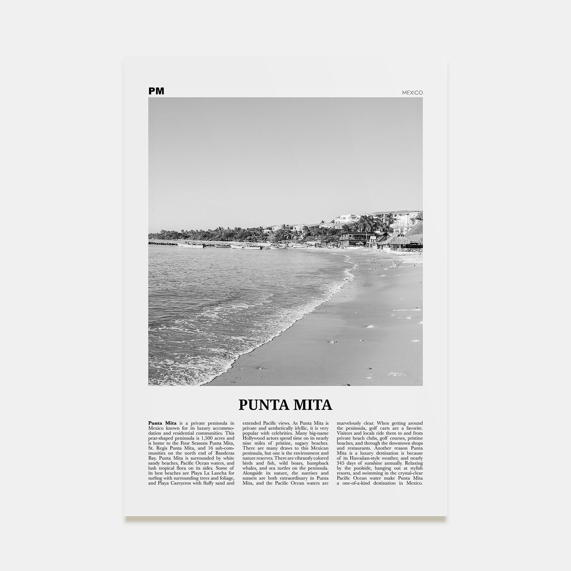 Punta Mita Travel B&W Poster