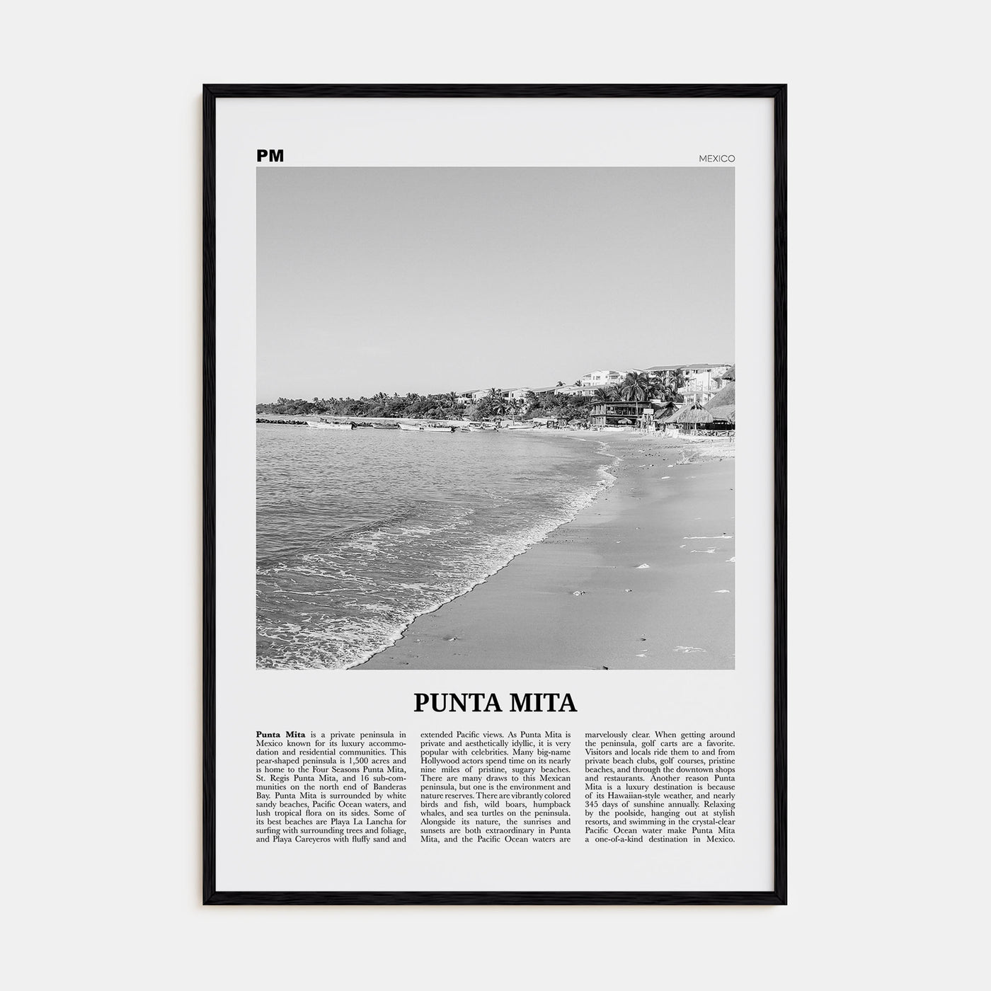 Punta Mita Travel B&W Poster
