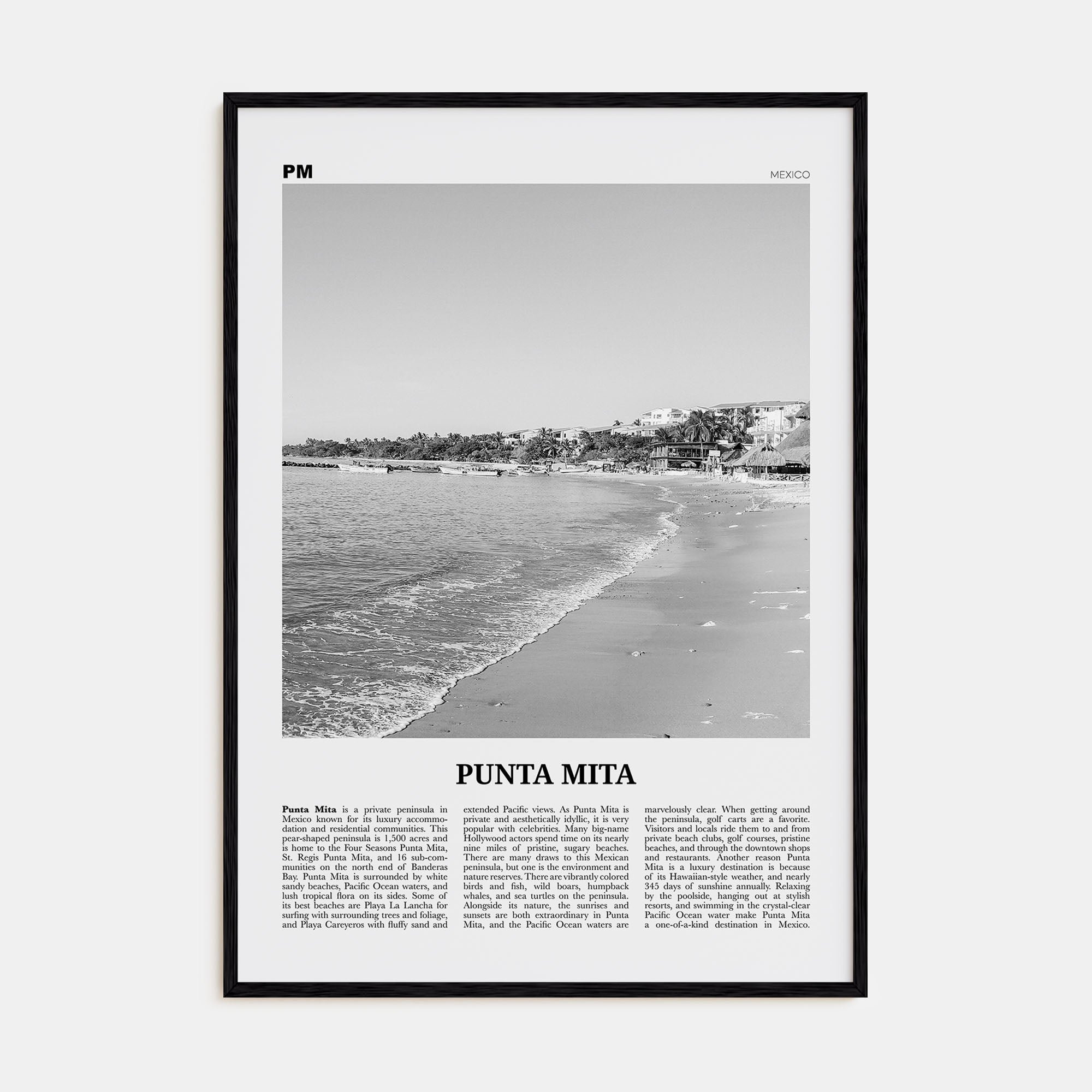 Punta Mita Travel B&W Poster