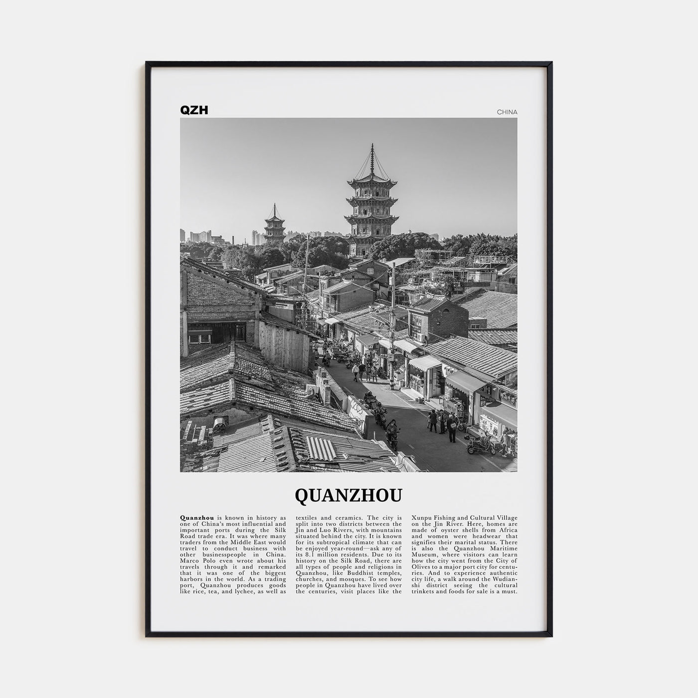 Quanzhou Travel B&W Poster
