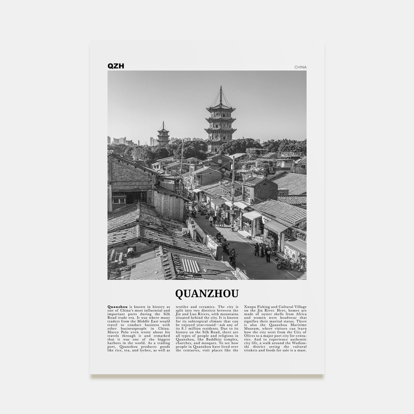 Quanzhou Travel B&W Poster