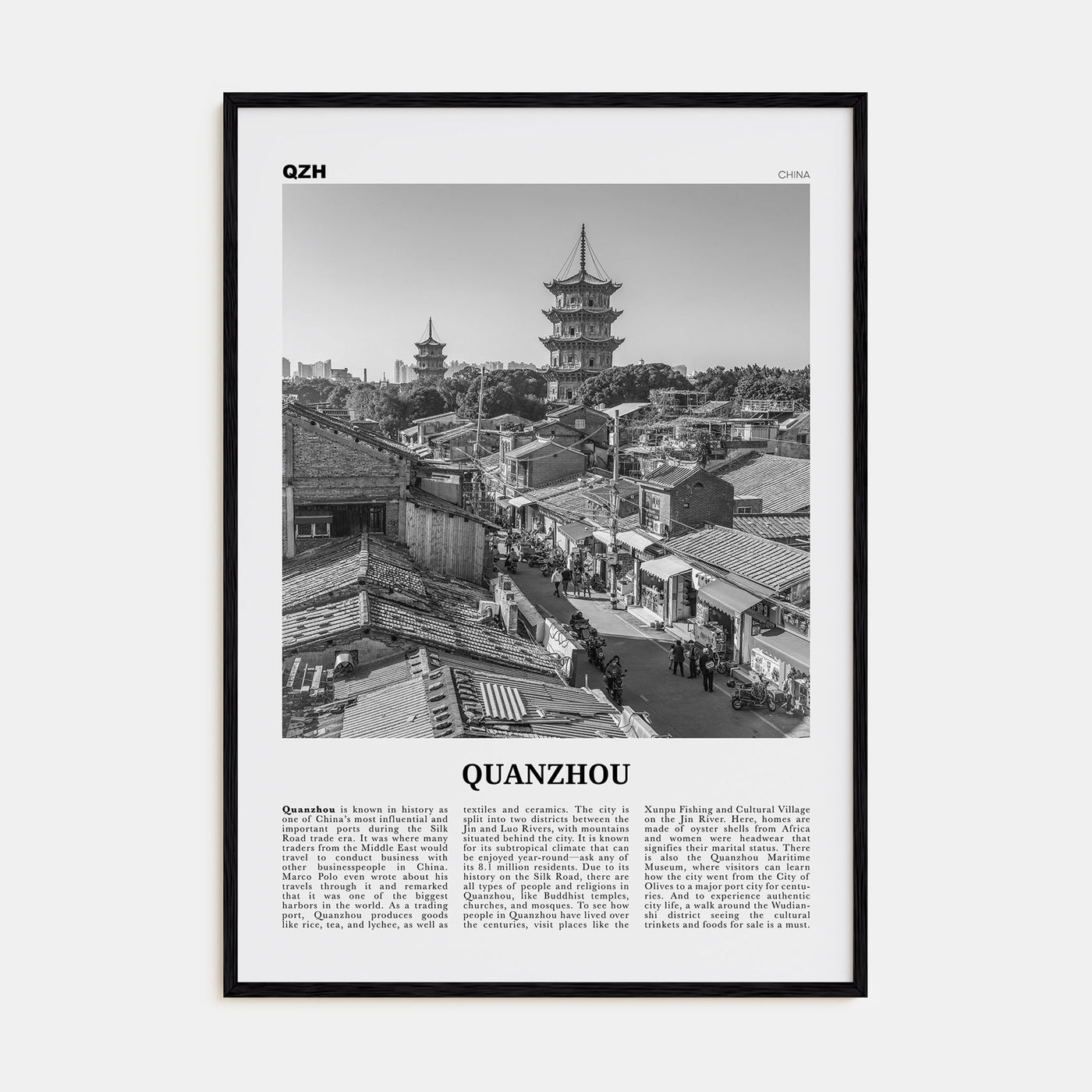 Quanzhou Travel B&W Poster