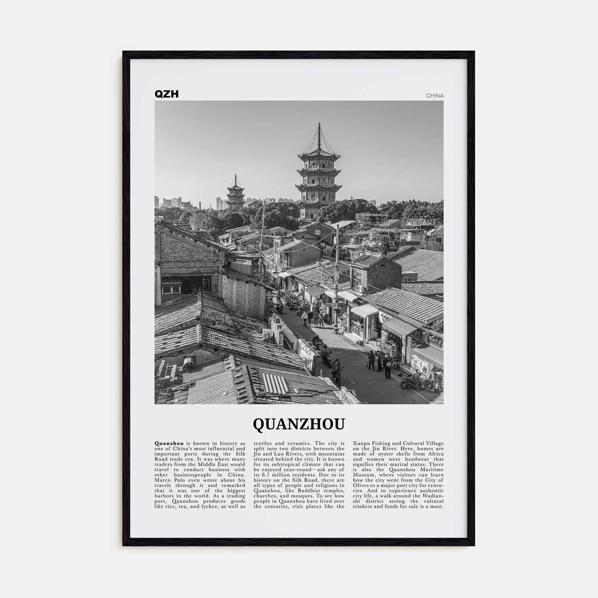 Quanzhou Travel B&W Poster