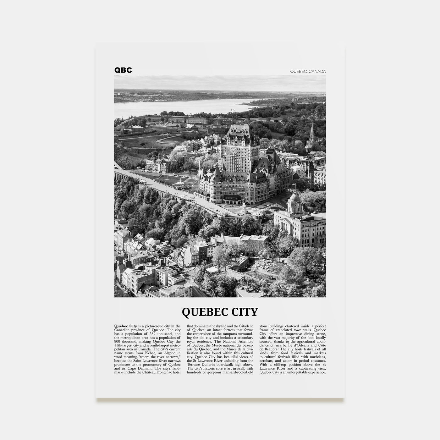 Quebec City Travel B&W No 1 Poster
