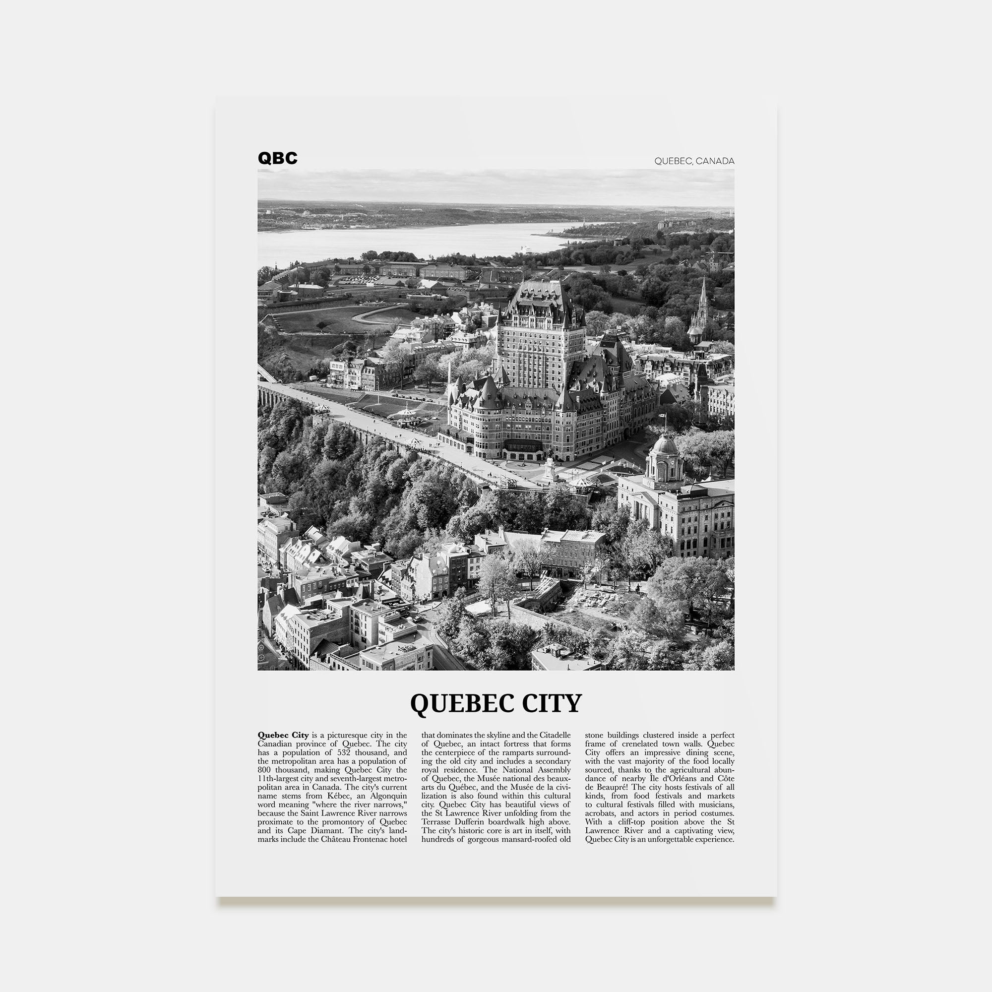 Quebec City Travel B&W No 1 Poster