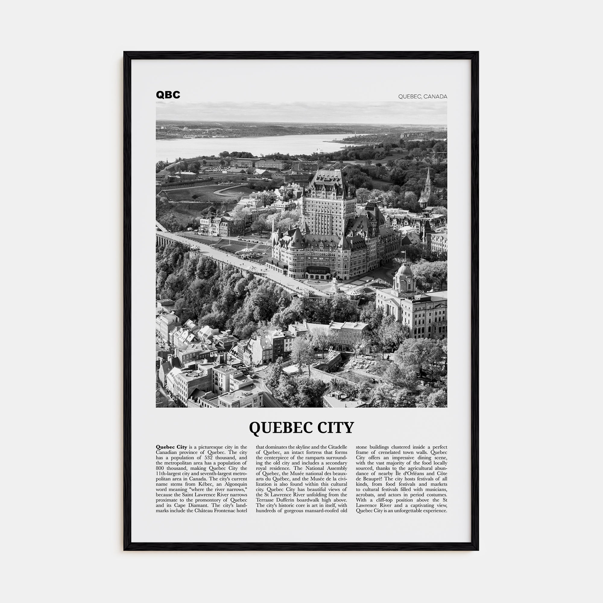 Quebec City Travel B&W No 1 Poster