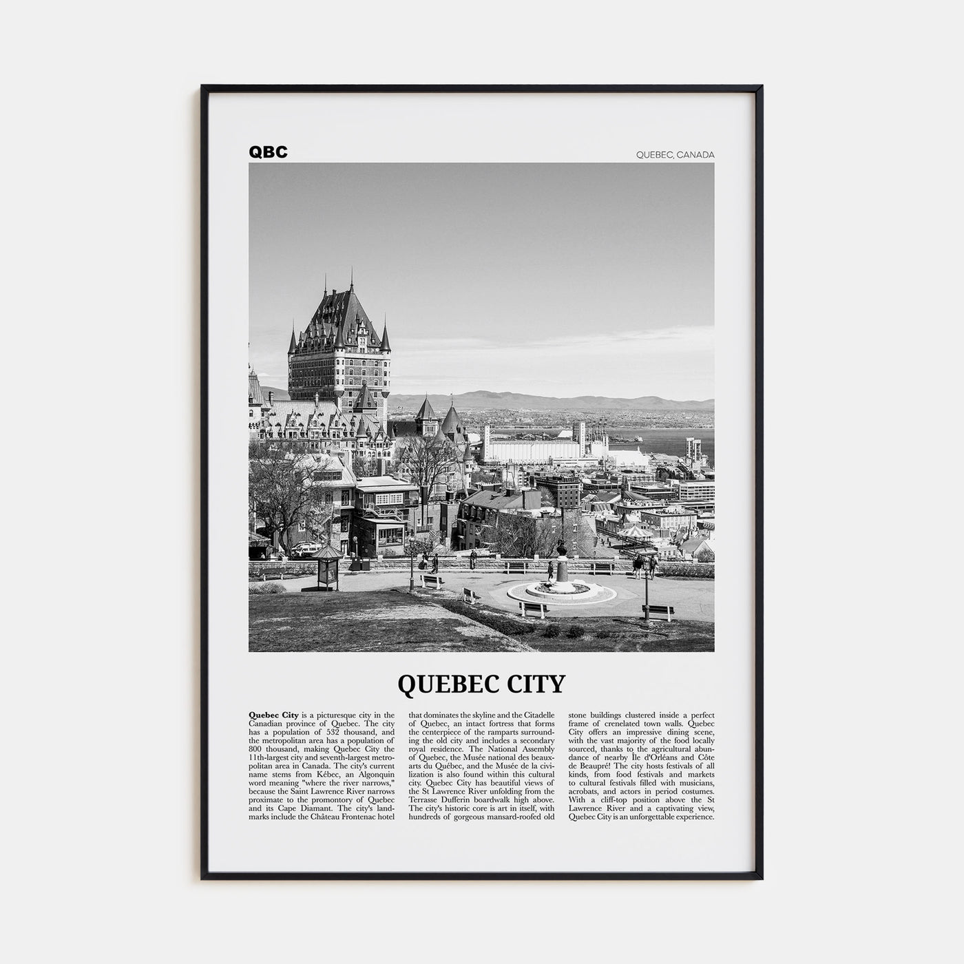 Quebec City Travel B&W No 2 Poster