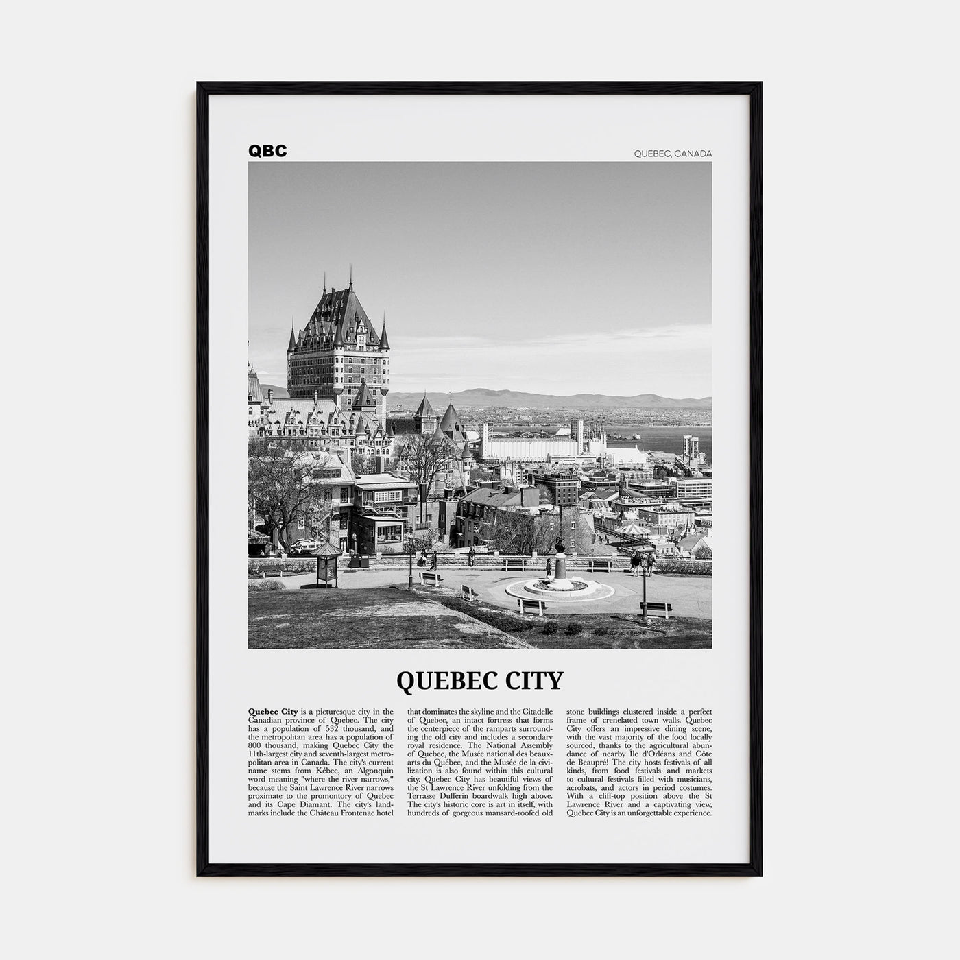 Quebec City Travel B&W No 2 Poster