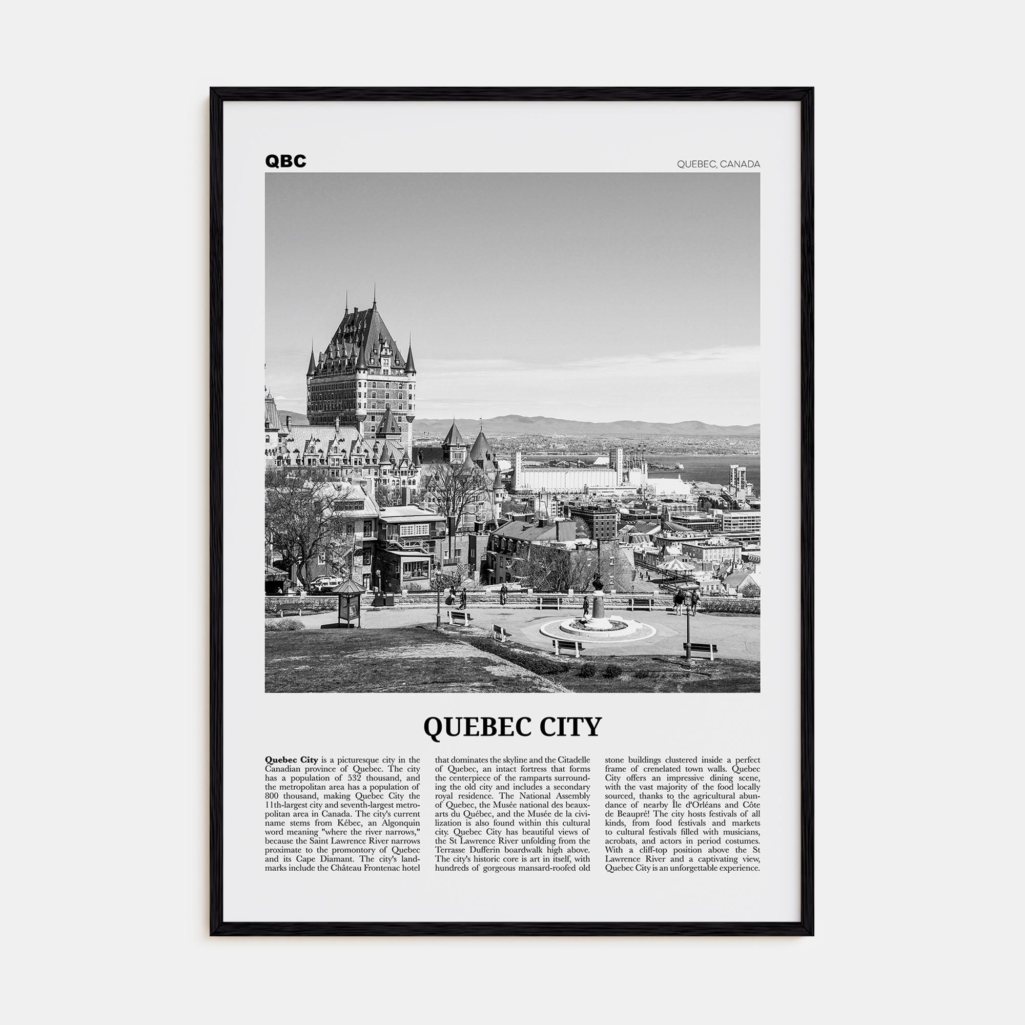 Quebec City Travel B&W No 2 Poster