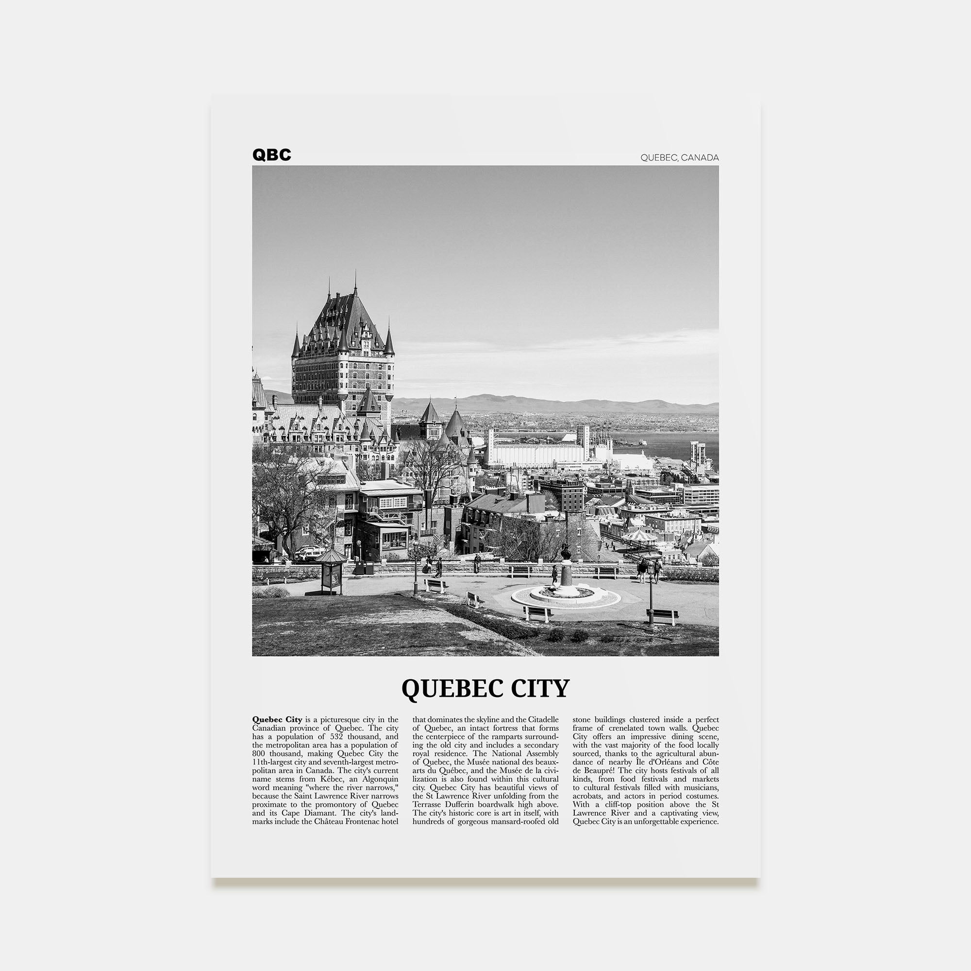 Quebec City Travel B&W No 2 Poster