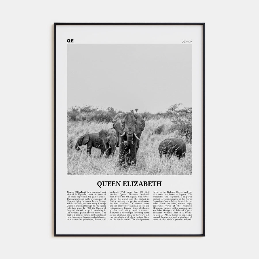 Queen Elizabeth National Park Travel B&W Poster