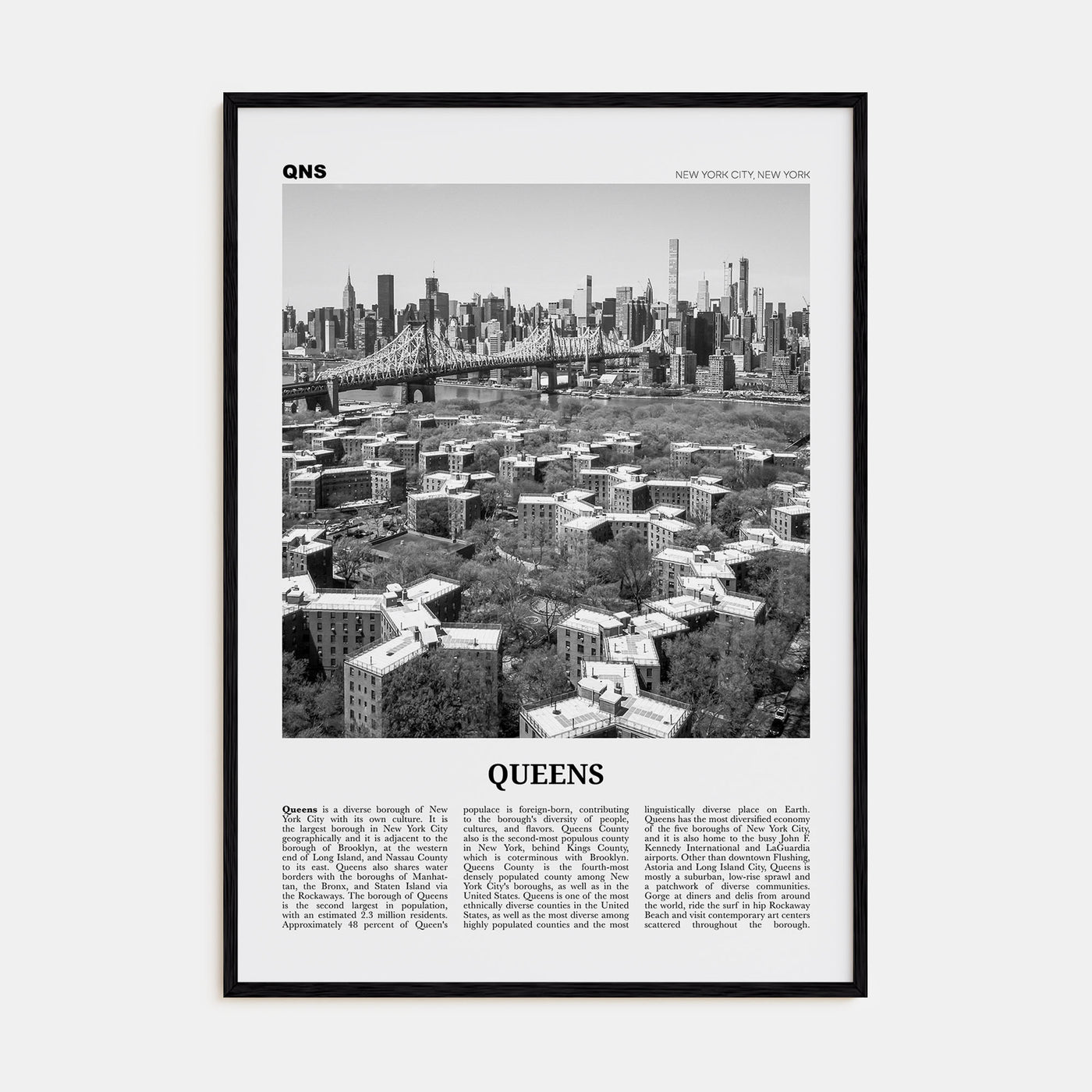 Queens, New York Travel B&W No 1 Poster
