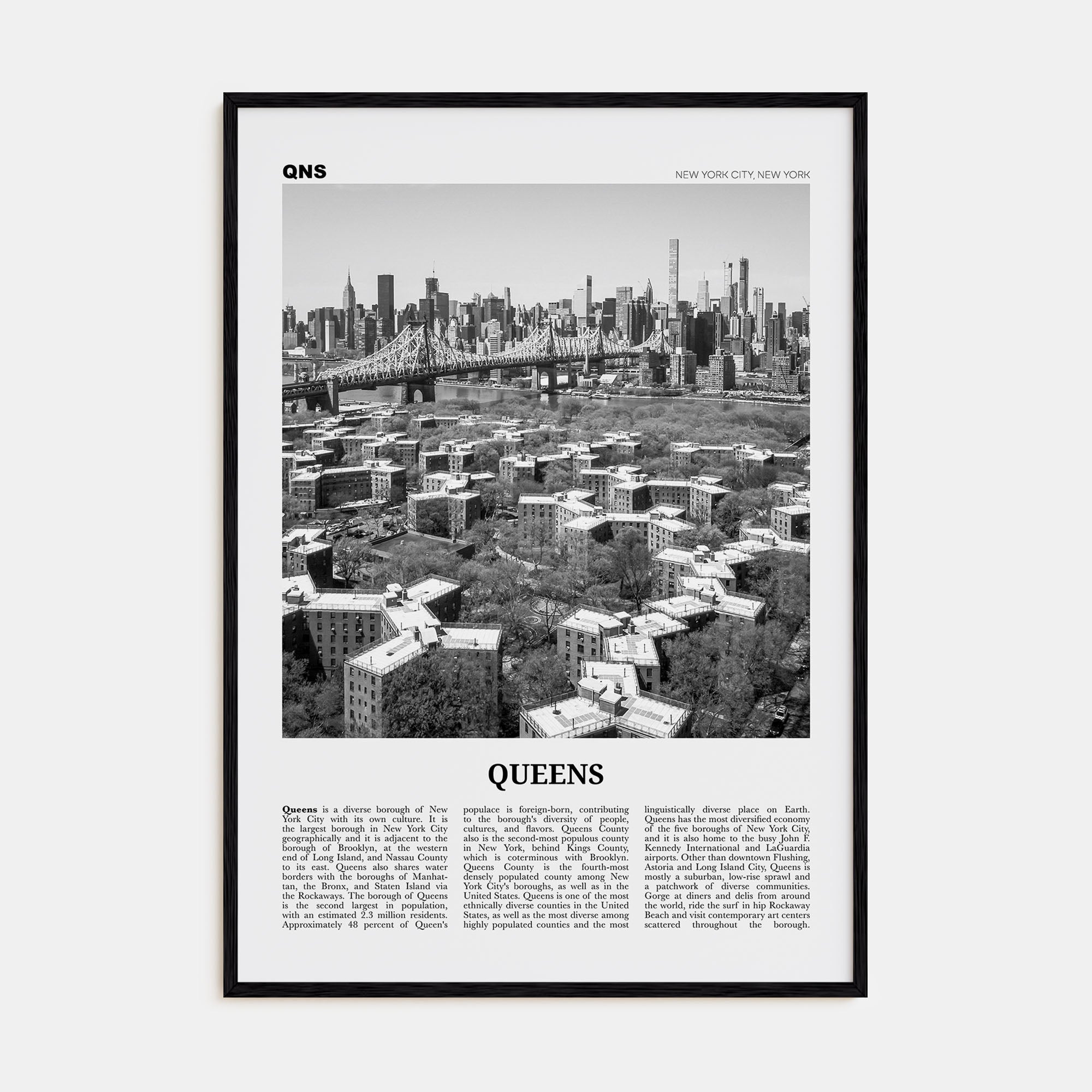 Queens, New York Travel B&W No 1 Poster