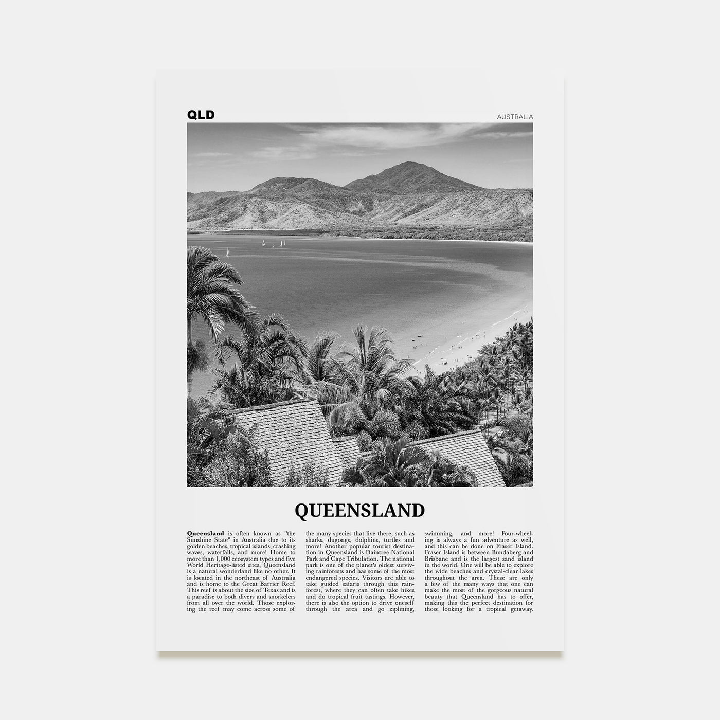 Queensland Travel B&W Poster