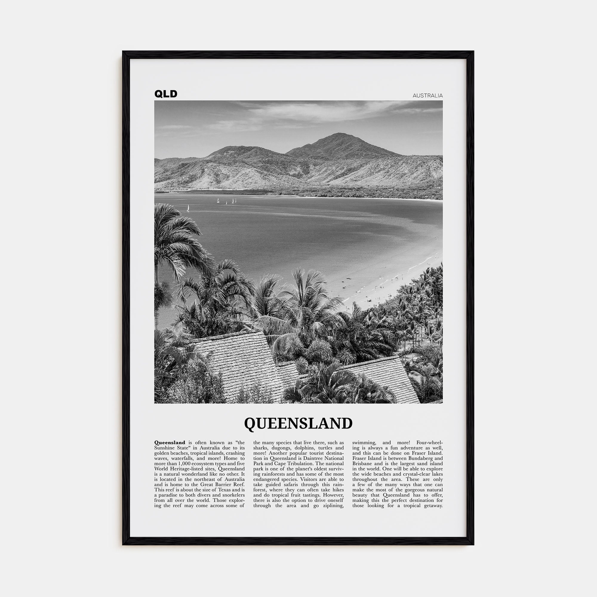 Queensland Travel B&W Poster