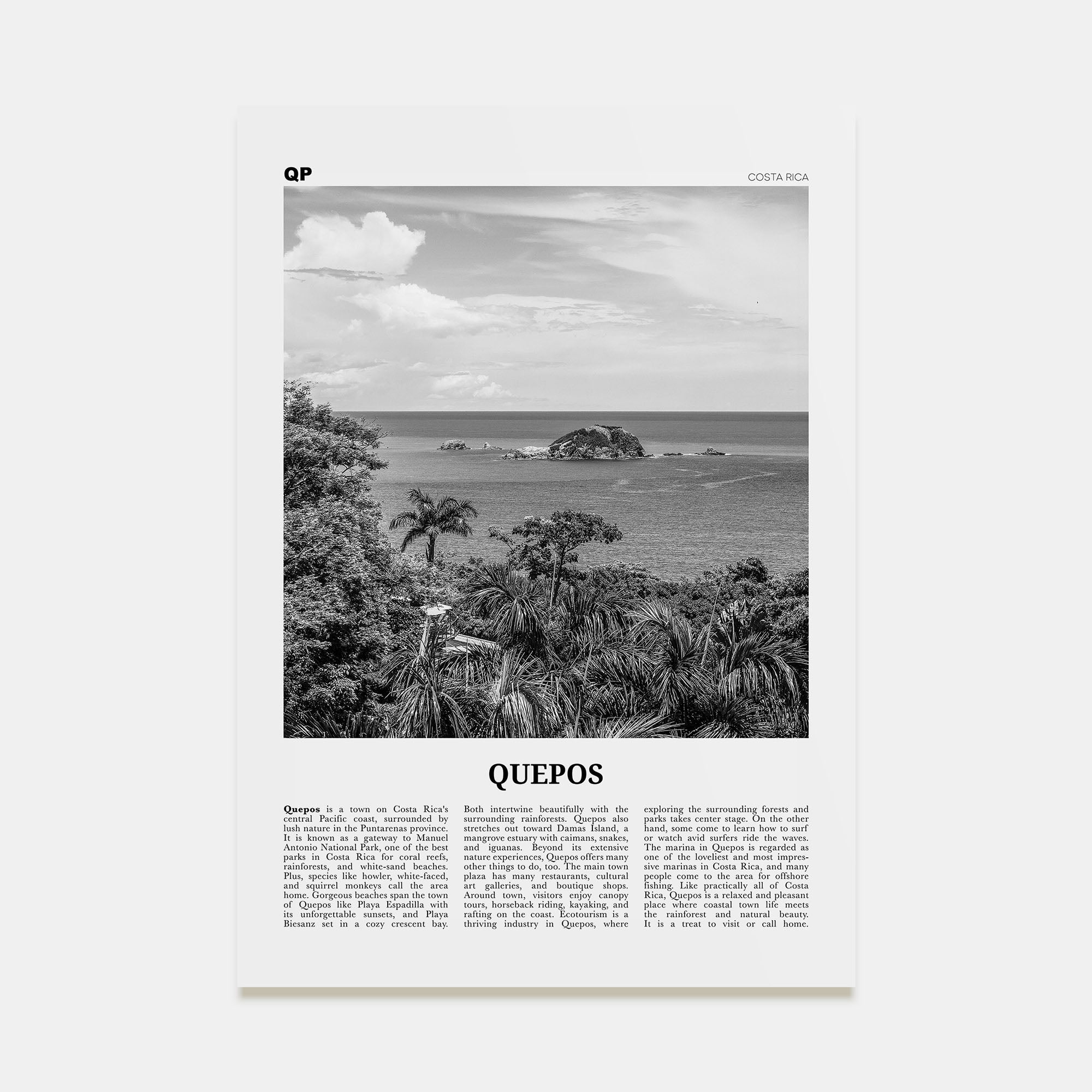 Quepos Travel B&W Poster